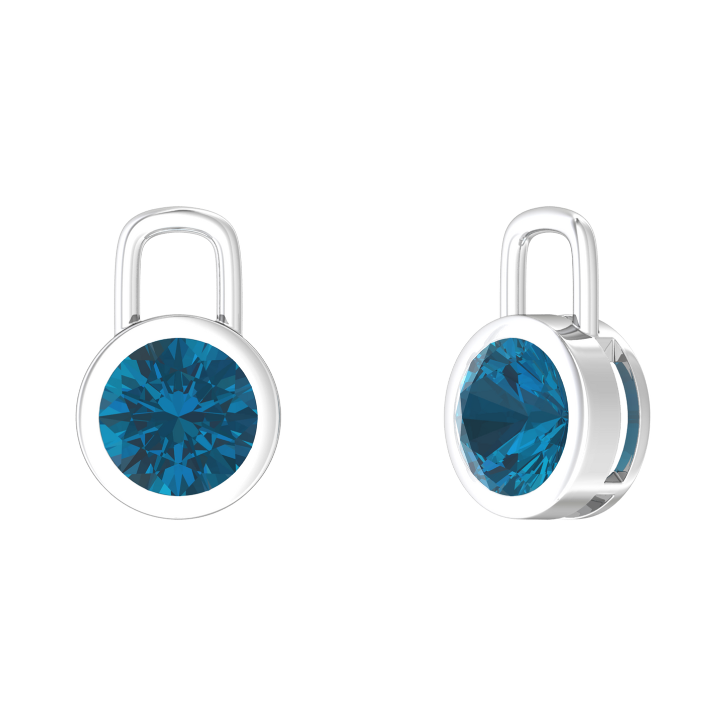 Nova earring attachments in a plain bezel setting with round London Blue Topaz Gardiner Brothers White Gold