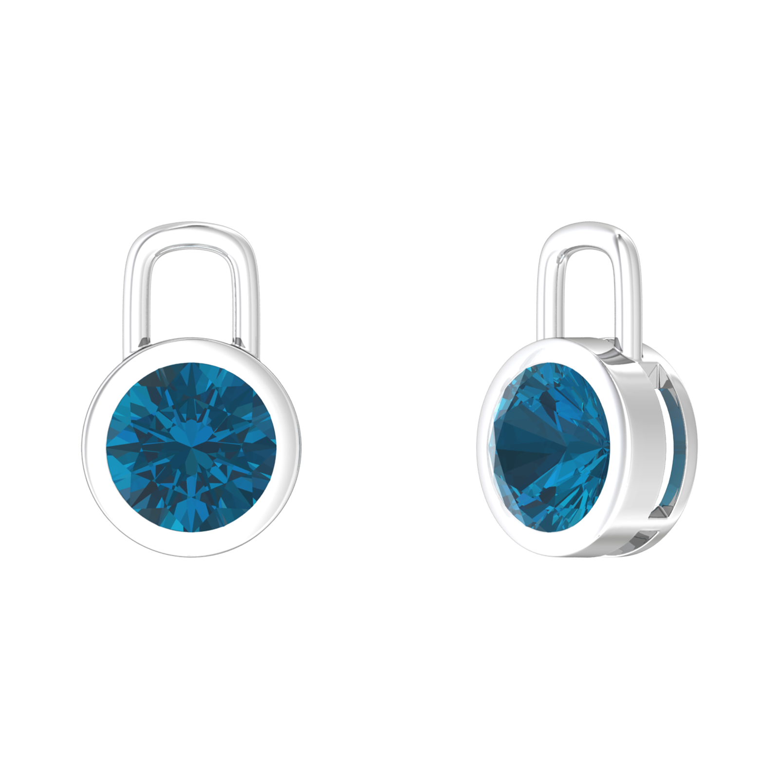 Nova earring attachments in a plain bezel setting with round London Blue Topaz Gardiner Brothers White Gold