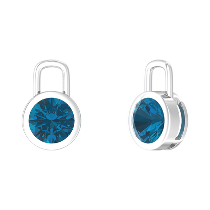Nova earring attachments in a plain bezel setting with round London Blue Topaz Gardiner Brothers White Gold