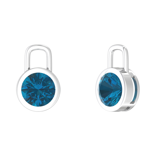 Nova earring attachments in a plain bezel setting with round London Blue Topaz Gardiner Brothers White Gold