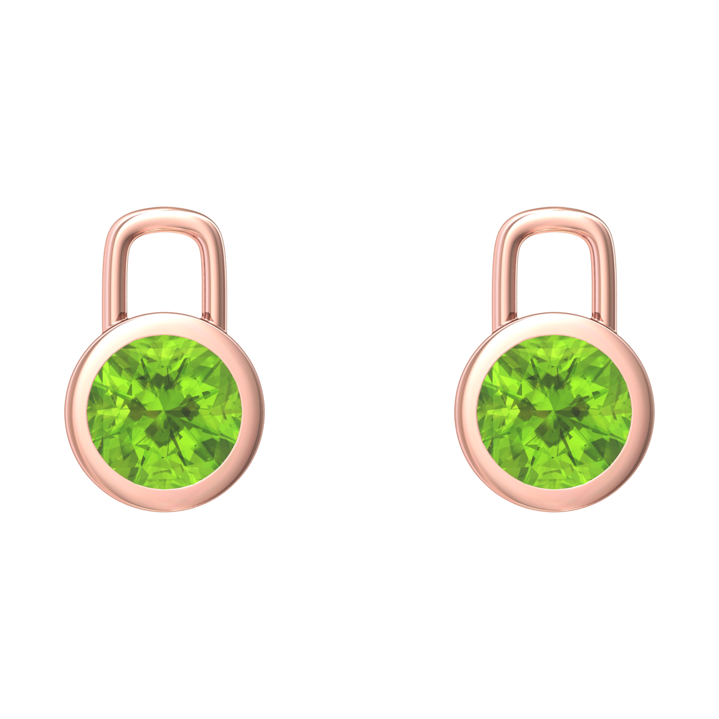 Nova earring attachments in a plain bezel setting with round Peridot Gardiner Brothers Rose Gold