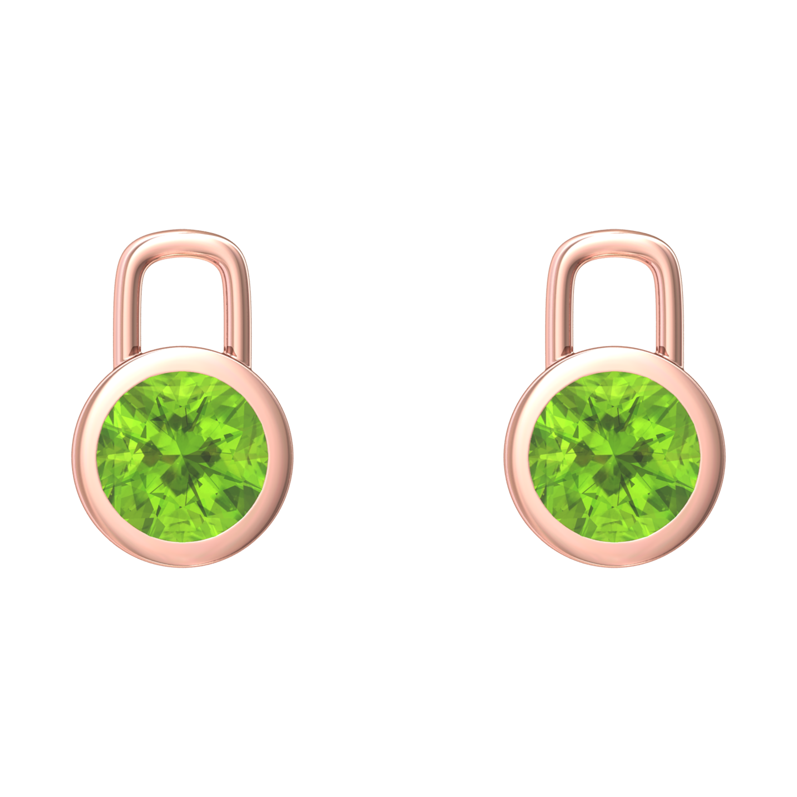 Nova earring attachments in a plain bezel setting with round Peridot Gardiner Brothers Rose Gold
