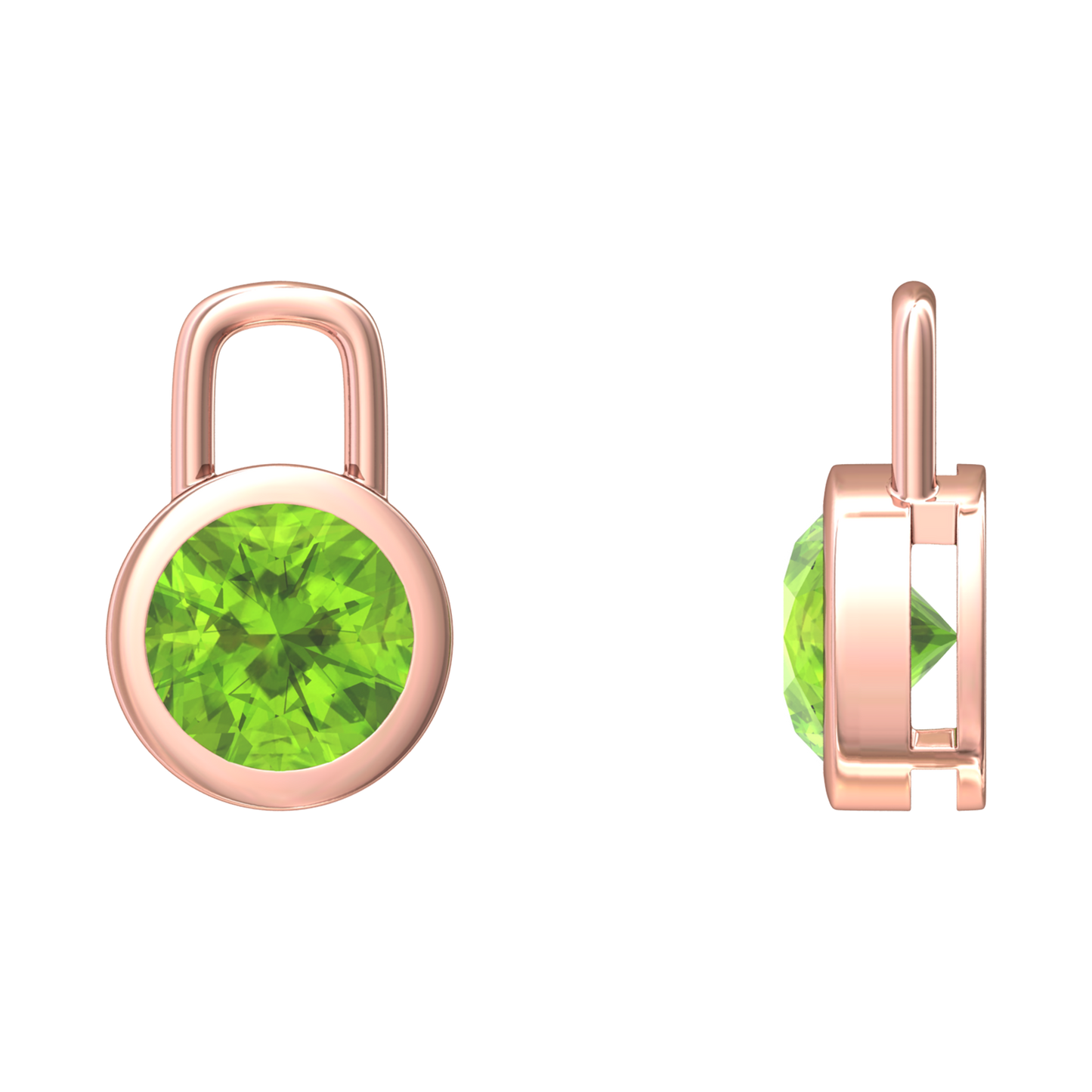 Nova earring attachments in a plain bezel setting with round Peridot Gardiner Brothers