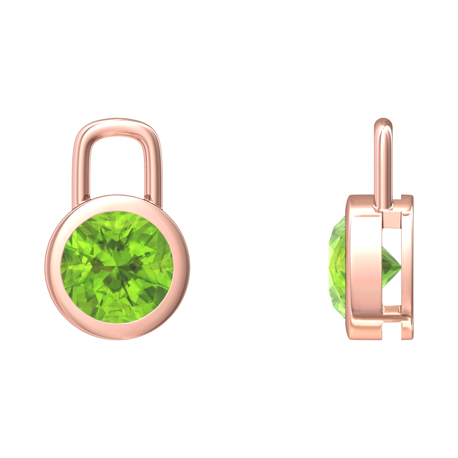 Nova earring attachments in a plain bezel setting with round Peridot Gardiner Brothers