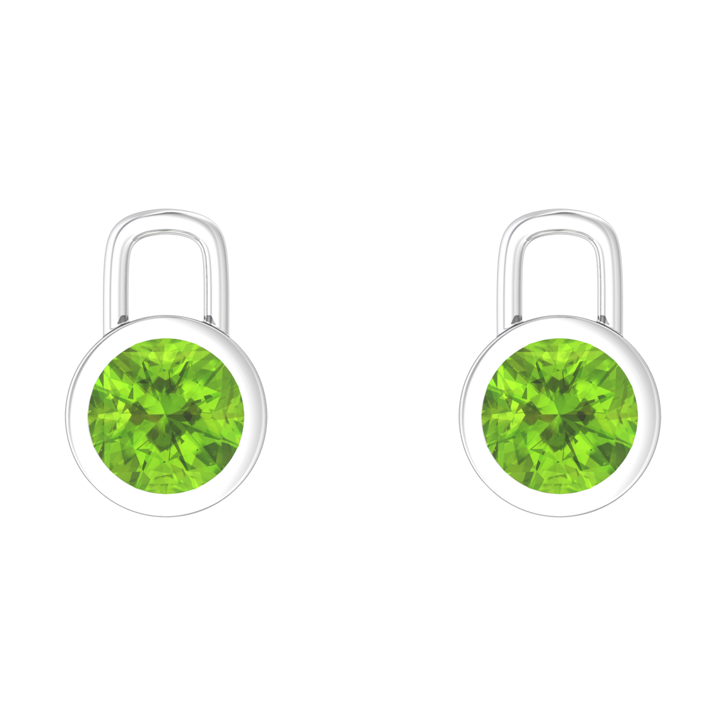 Nova earring attachments in a plain bezel setting with round Peridot Gardiner Brothers White Gold