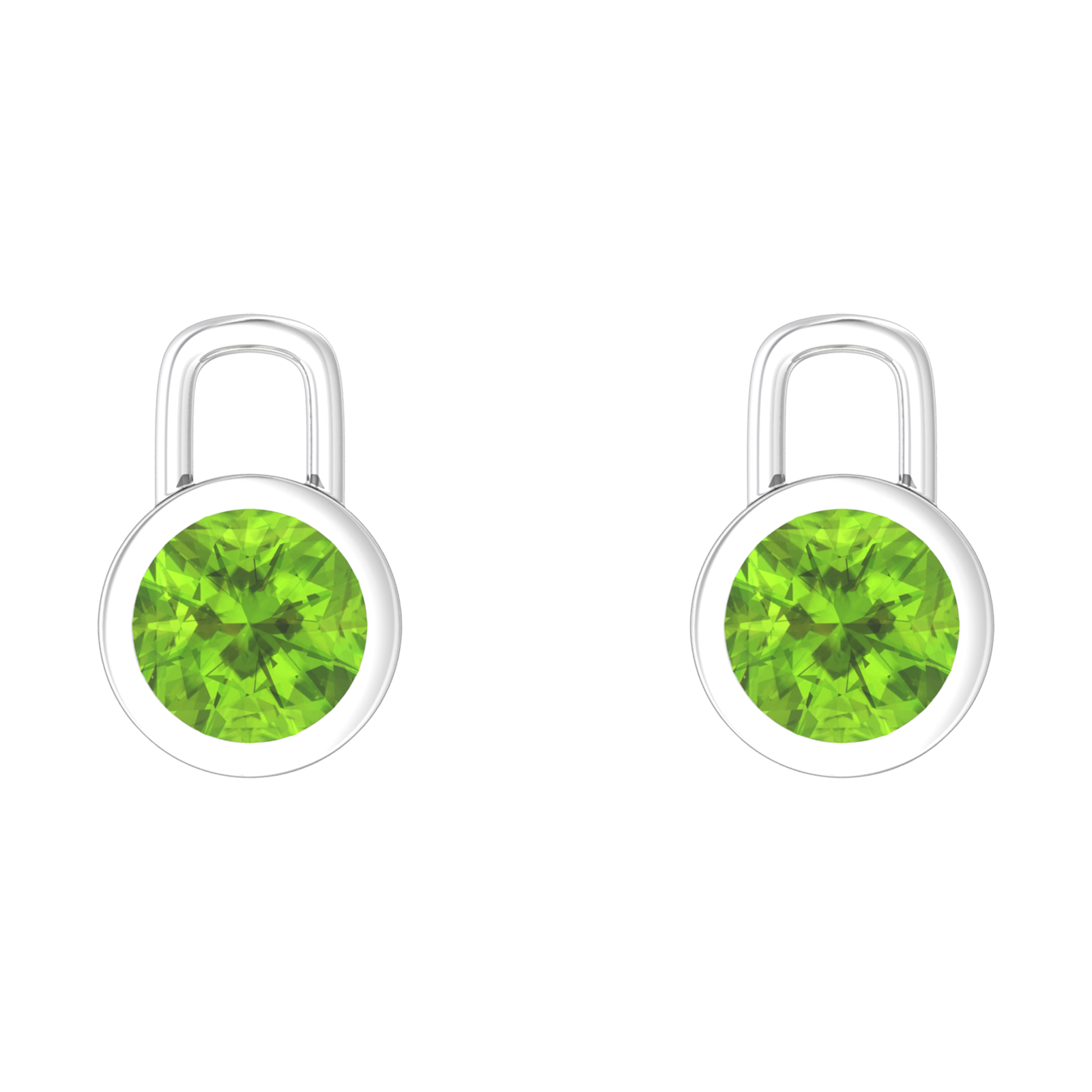 Nova earring attachments in a plain bezel setting with round Peridot Gardiner Brothers White Gold