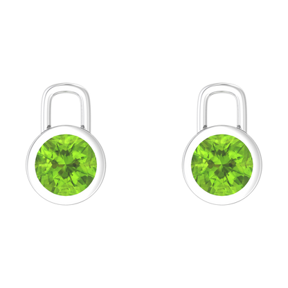 Nova earring attachments in a plain bezel setting with round Peridot Gardiner Brothers White Gold