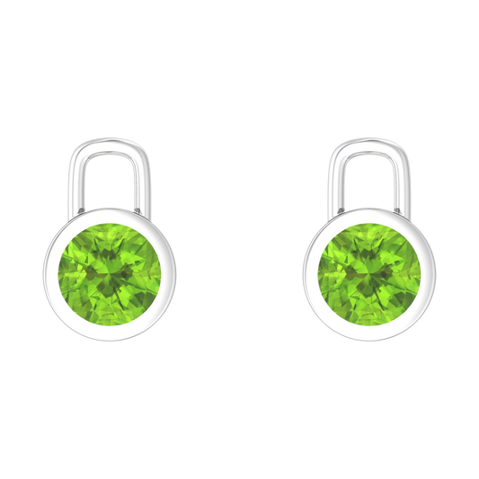 Nova earring attachments in a plain bezel setting with round Peridot Gardiner Brothers White Gold