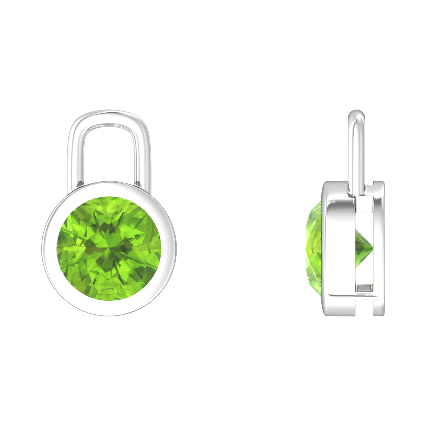 Nova earring attachments in a plain bezel setting with round Peridot Gardiner Brothers