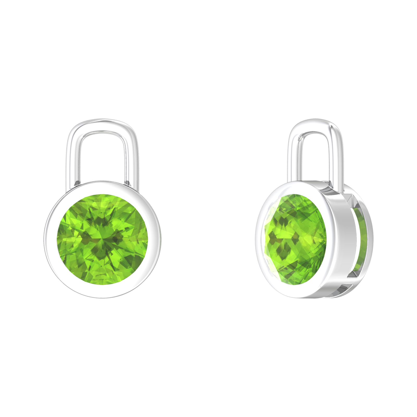 Nova earring attachments in a plain bezel setting with round Peridot Gardiner Brothers
