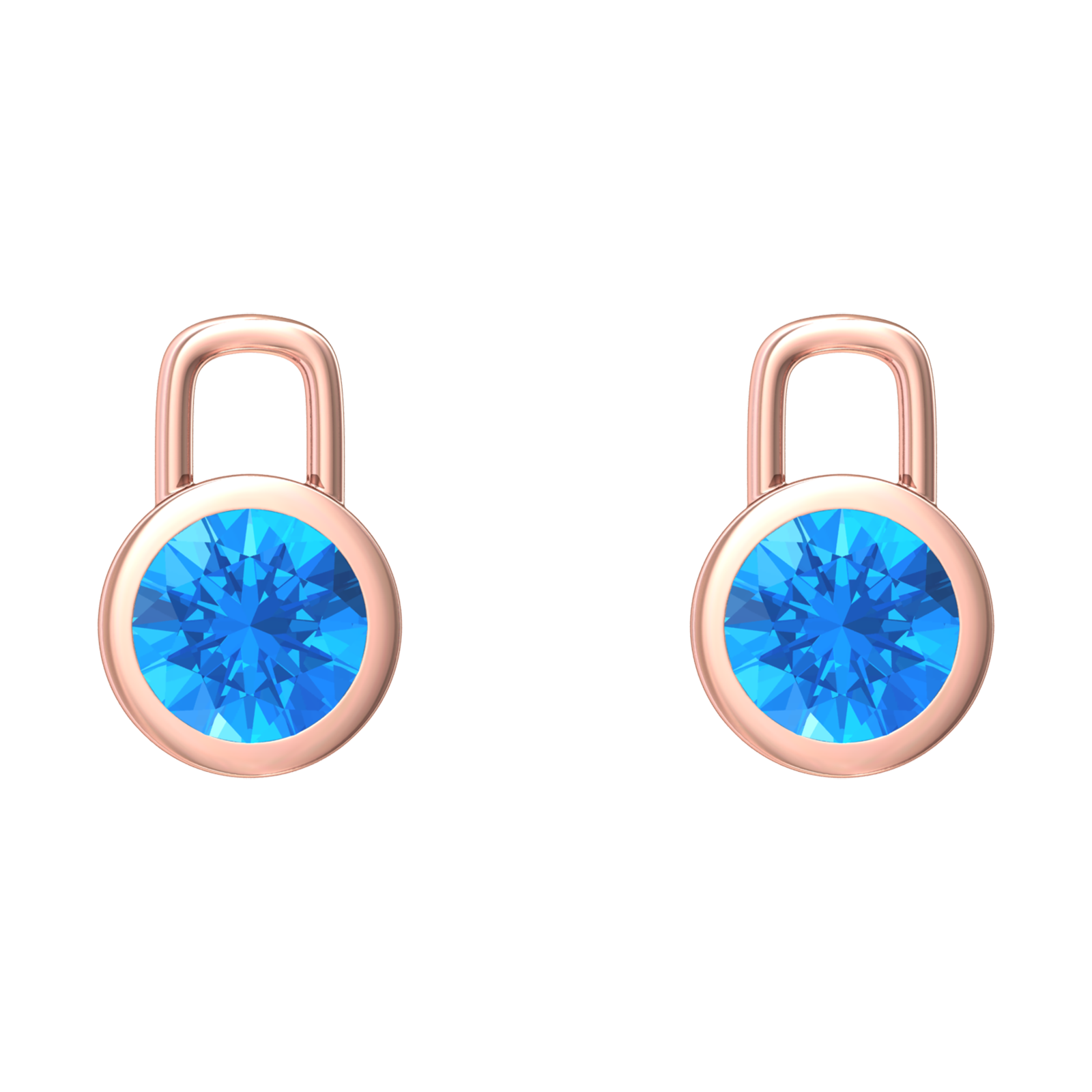 Nova earring attachments in a plain bezel setting with round Swiss Blue Topaz Gardiner Brothers