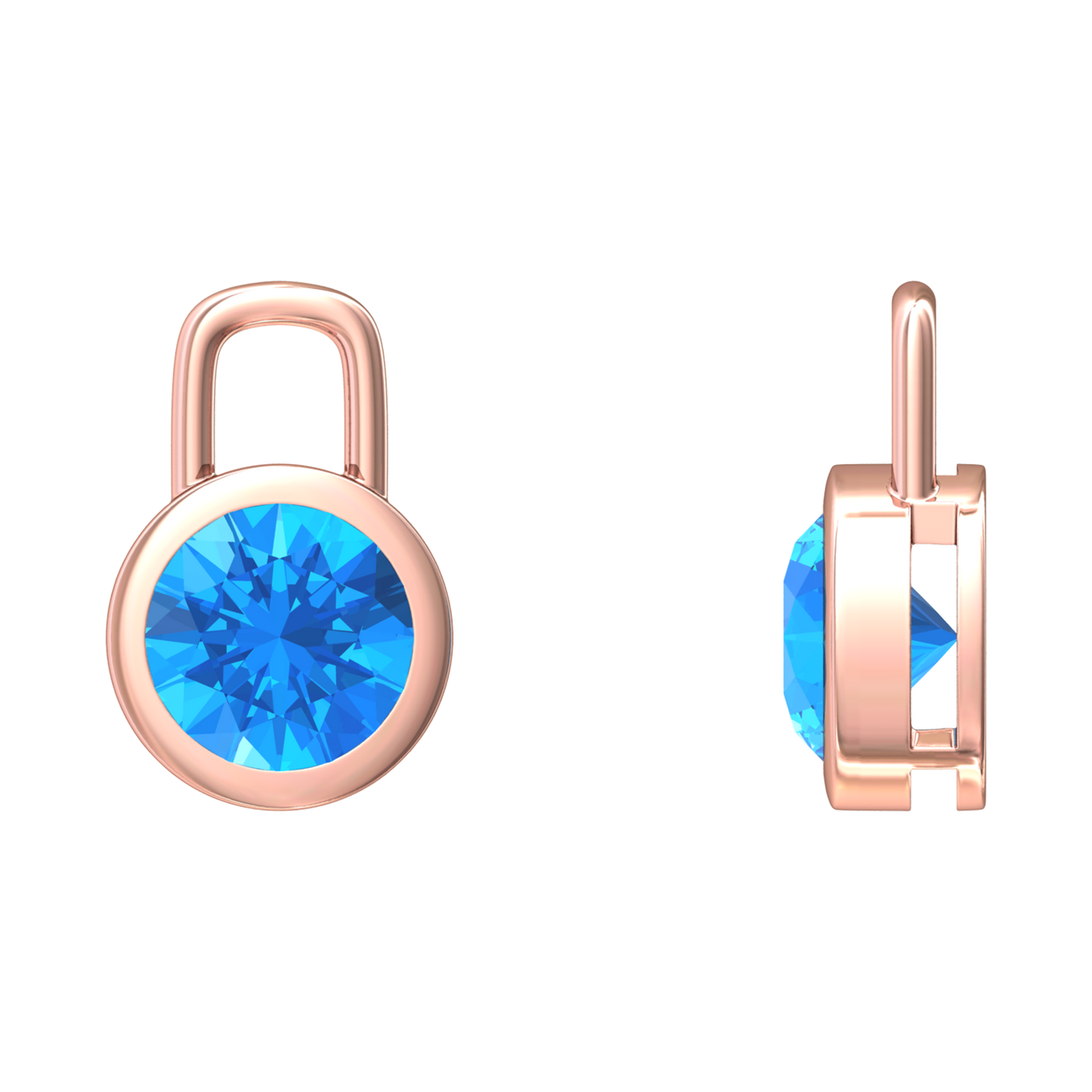 Nova earring attachments in a plain bezel setting with round Swiss Blue Topaz Gardiner Brothers