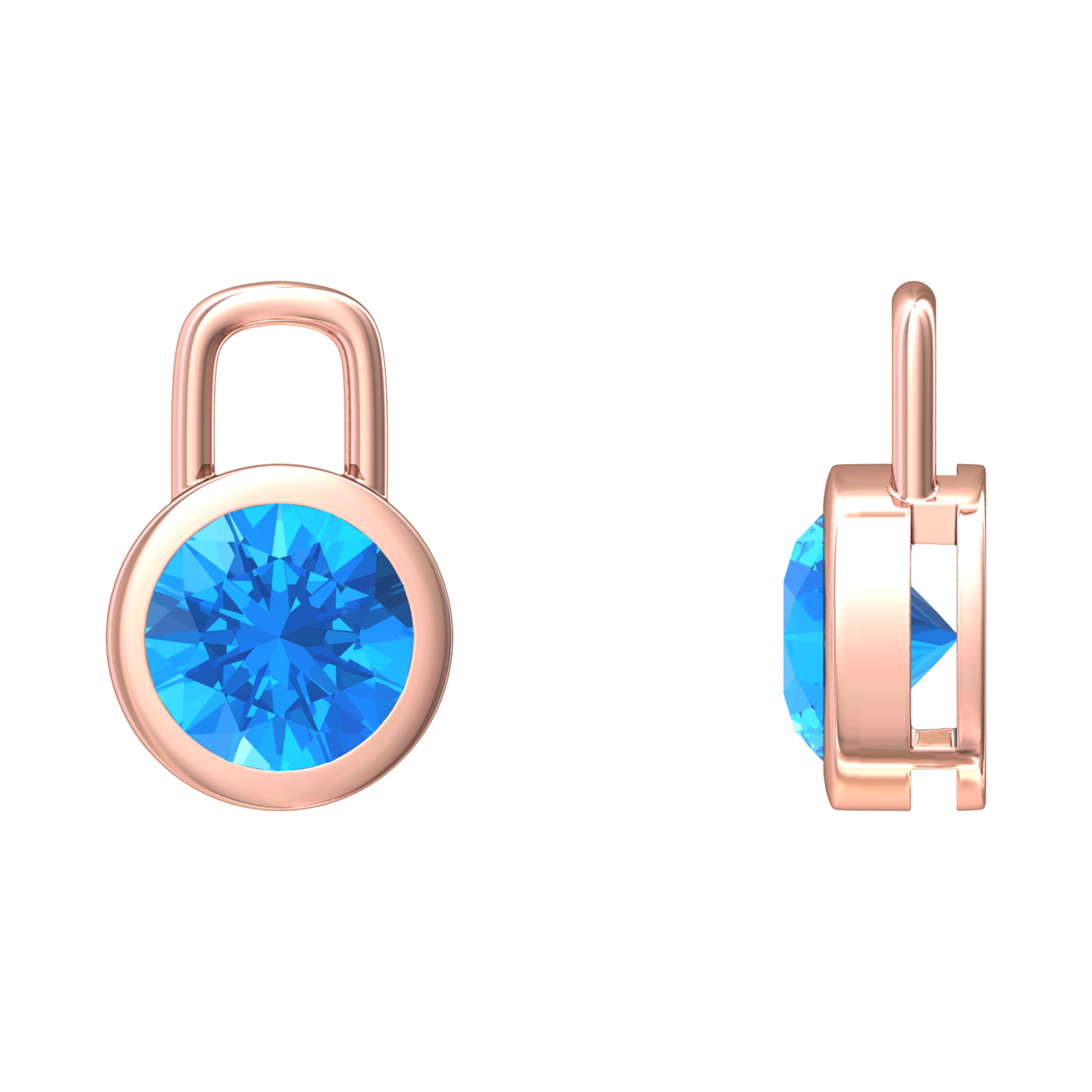 Nova earring attachments in a plain bezel setting with round Swiss Blue Topaz Gardiner Brothers