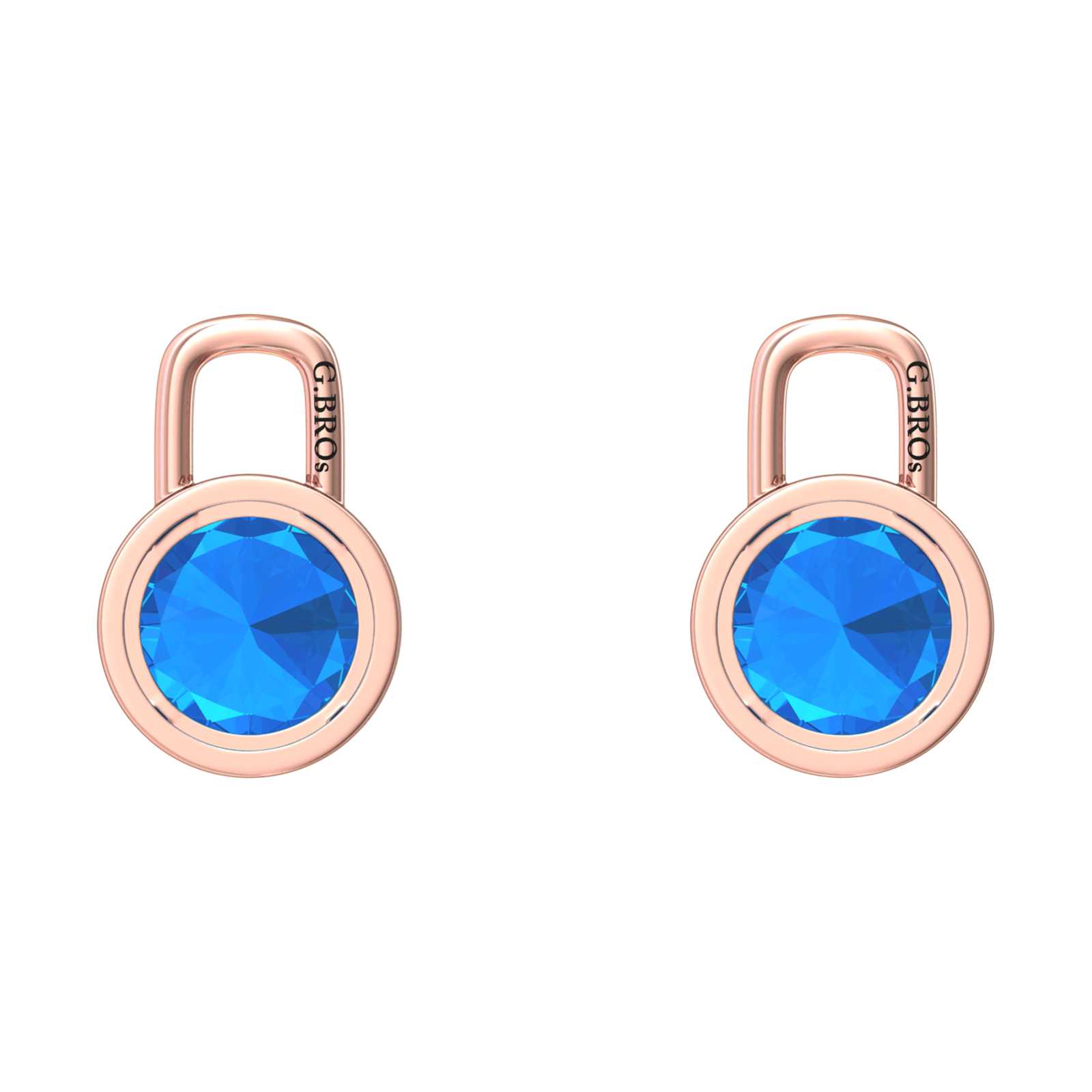 Nova earring attachments in a plain bezel setting with round Swiss Blue Topaz Gardiner Brothers