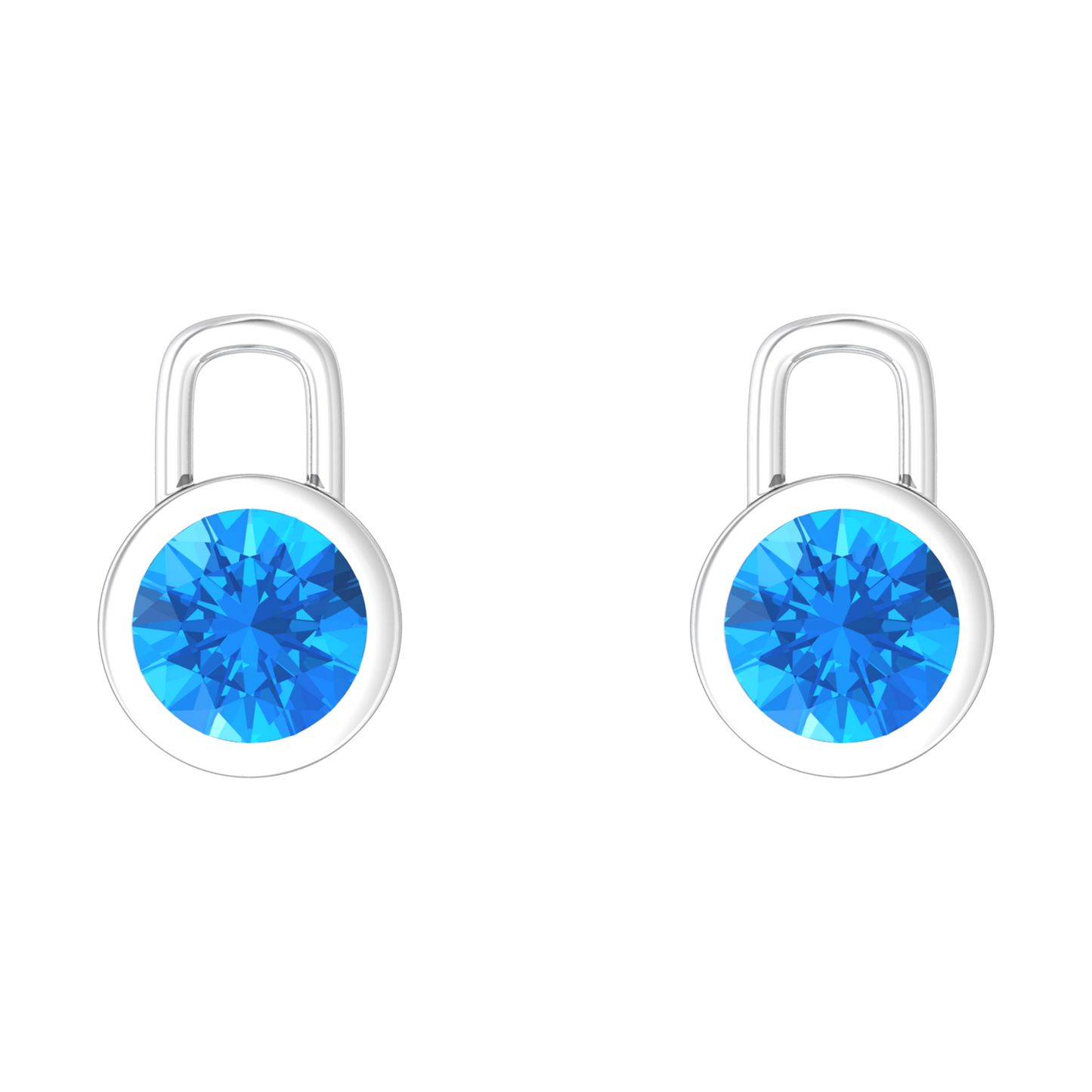Nova earring attachments in a plain bezel setting with round Swiss Blue Topaz Gardiner Brothers