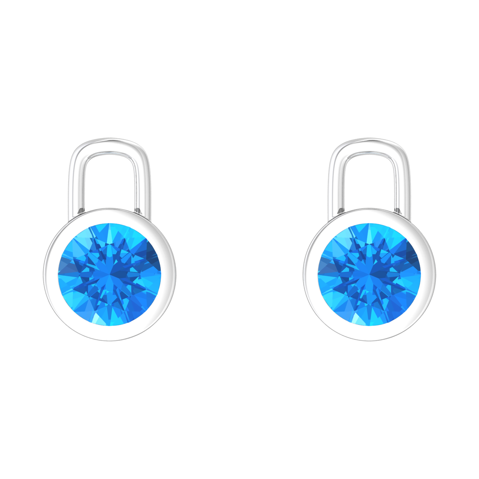 Nova earring attachments in a plain bezel setting with round Swiss Blue Topaz Gardiner Brothers