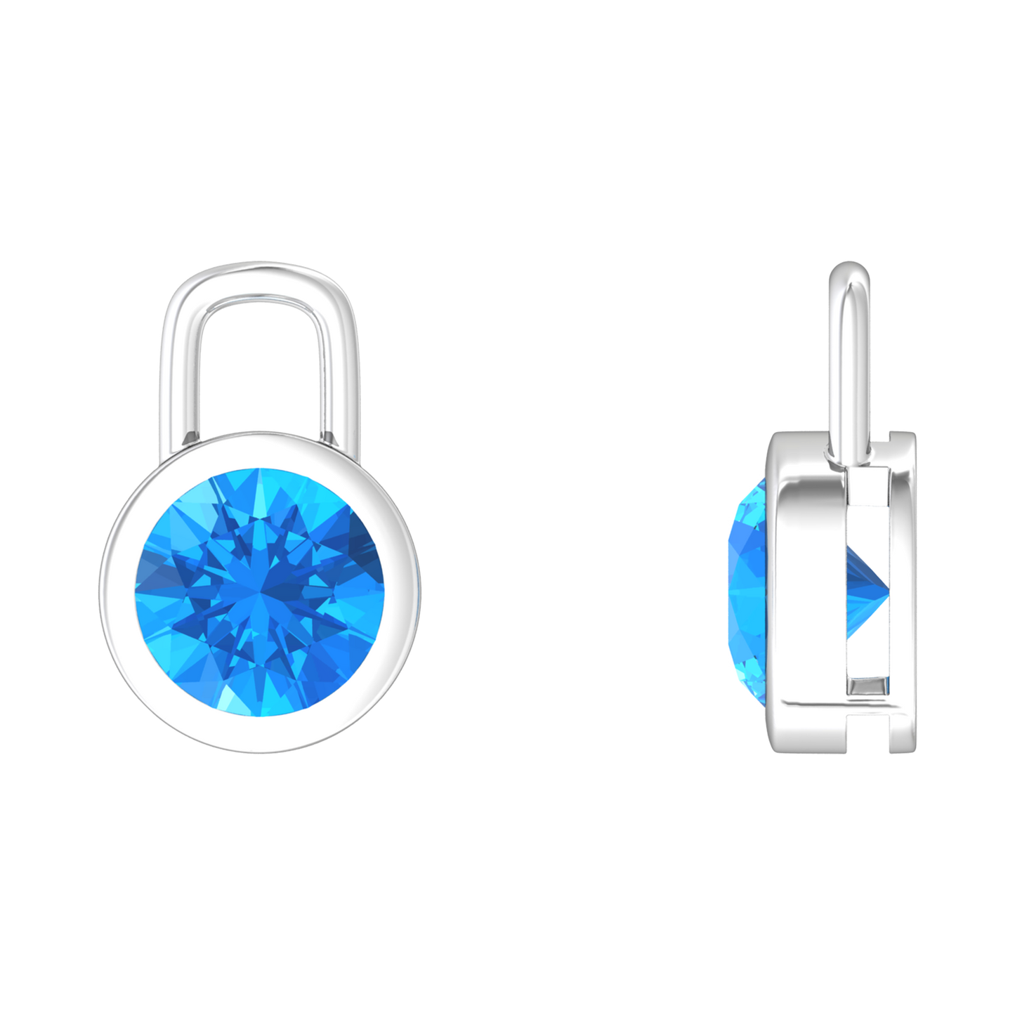 Nova earring attachments in a plain bezel setting with round Swiss Blue Topaz Gardiner Brothers