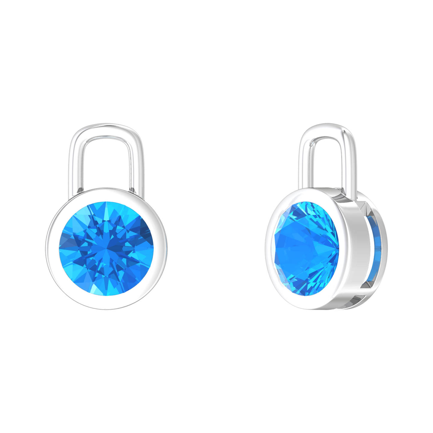 Nova earring attachments in a plain bezel setting with round Swiss Blue Topaz Gardiner Brothers White Gold