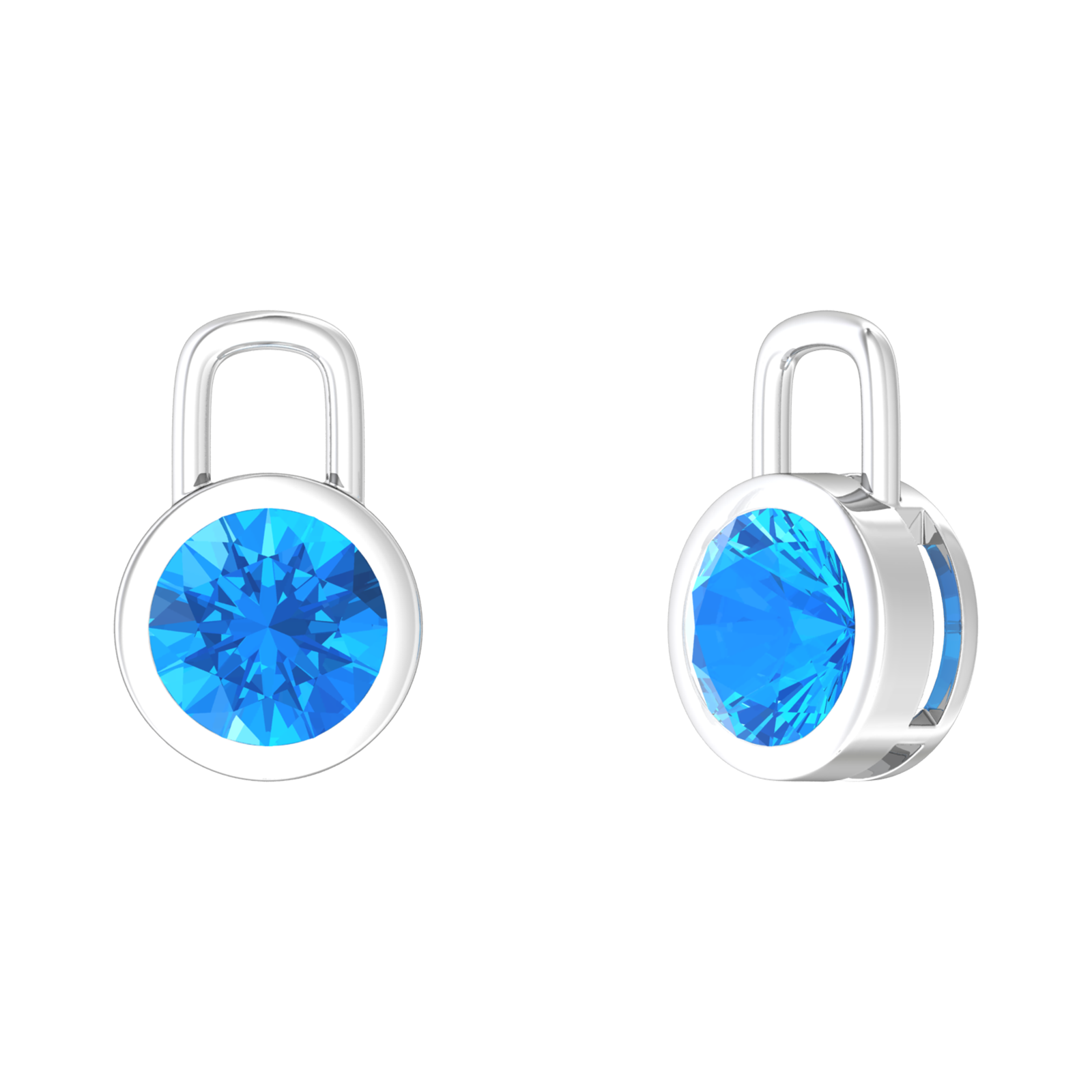 Nova earring attachments in a plain bezel setting with round Swiss Blue Topaz Gardiner Brothers White Gold