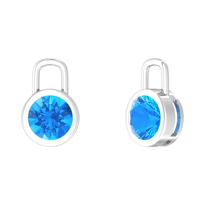Nova earring attachments in a plain bezel setting with round Swiss Blue Topaz Gardiner Brothers White Gold