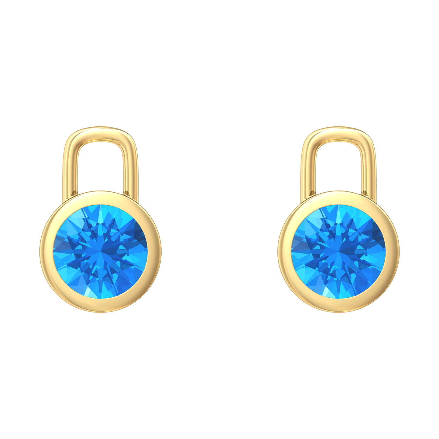 Nova earring attachments in a plain bezel setting with round Swiss Blue Topaz Gardiner Brothers