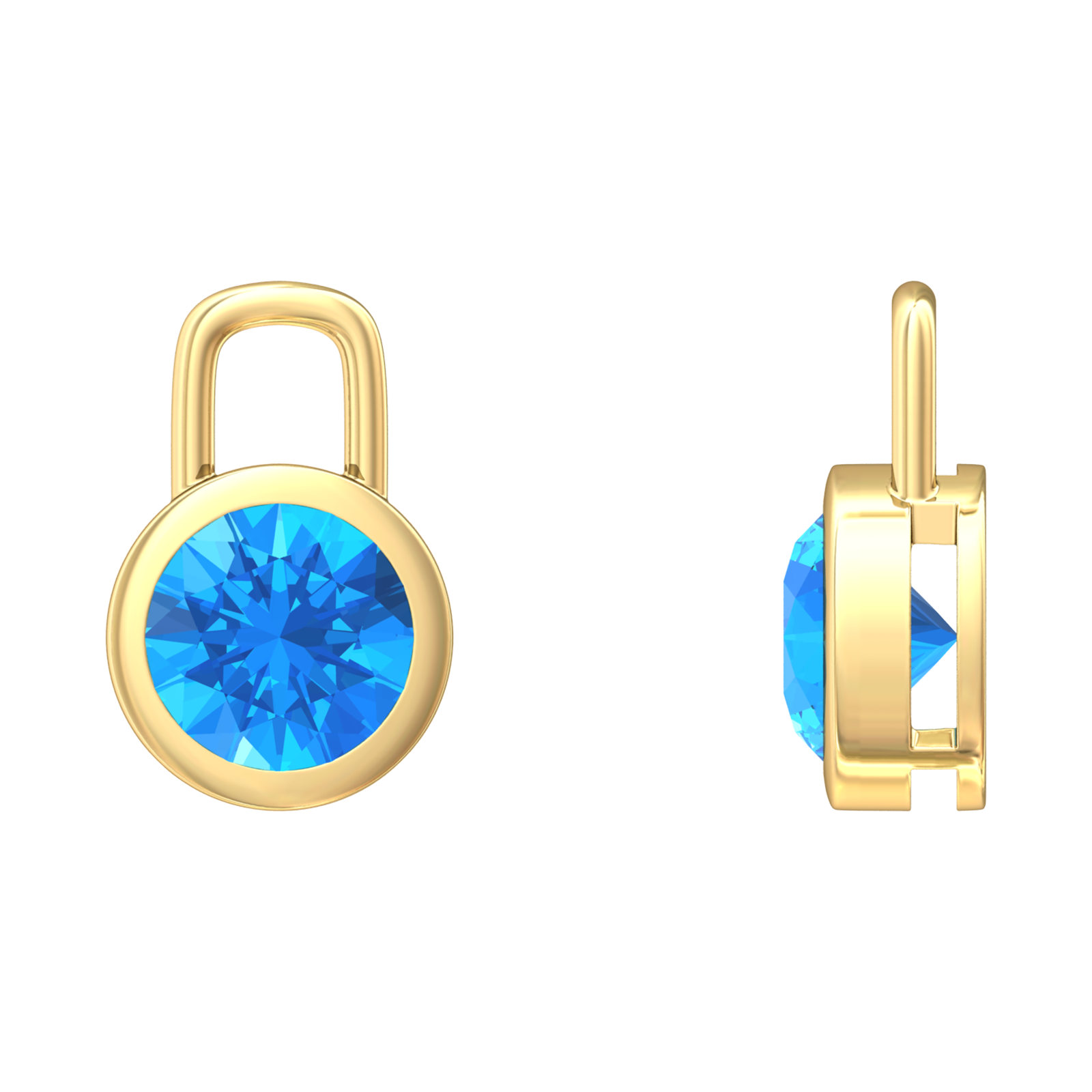 Nova earring attachments in a plain bezel setting with round Swiss Blue Topaz Gardiner Brothers