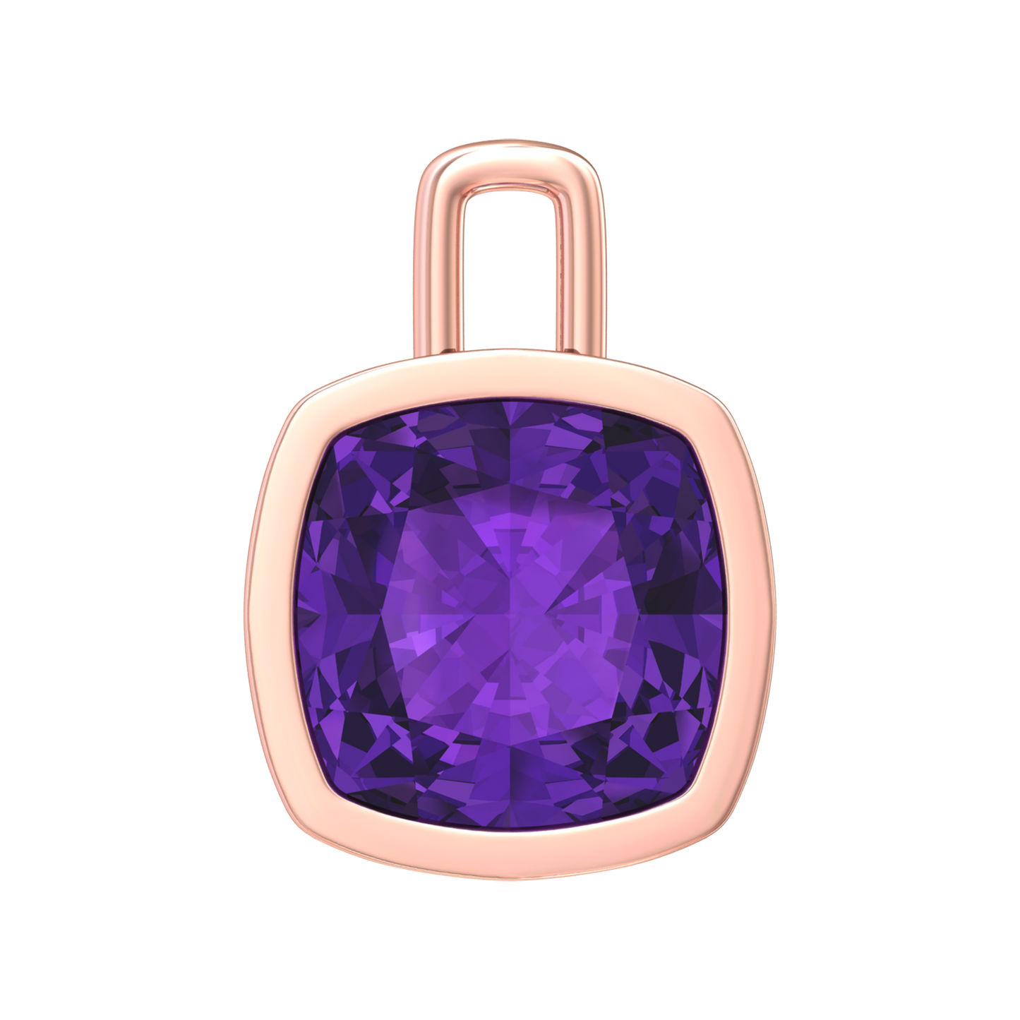 Nova pendant attachment in a plain bezel setting with cushion shaped Amethyst Gardiner Brothers Rose Gold