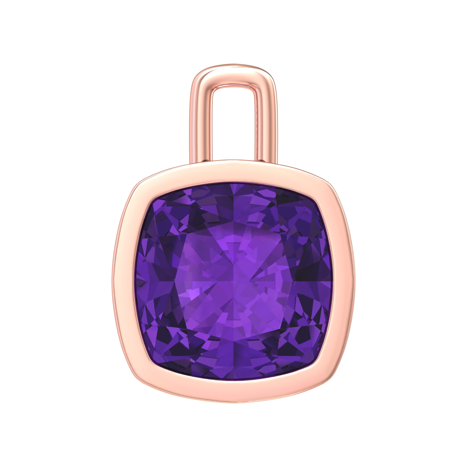 Nova pendant attachment in a plain bezel setting with cushion shaped Amethyst Gardiner Brothers Rose Gold