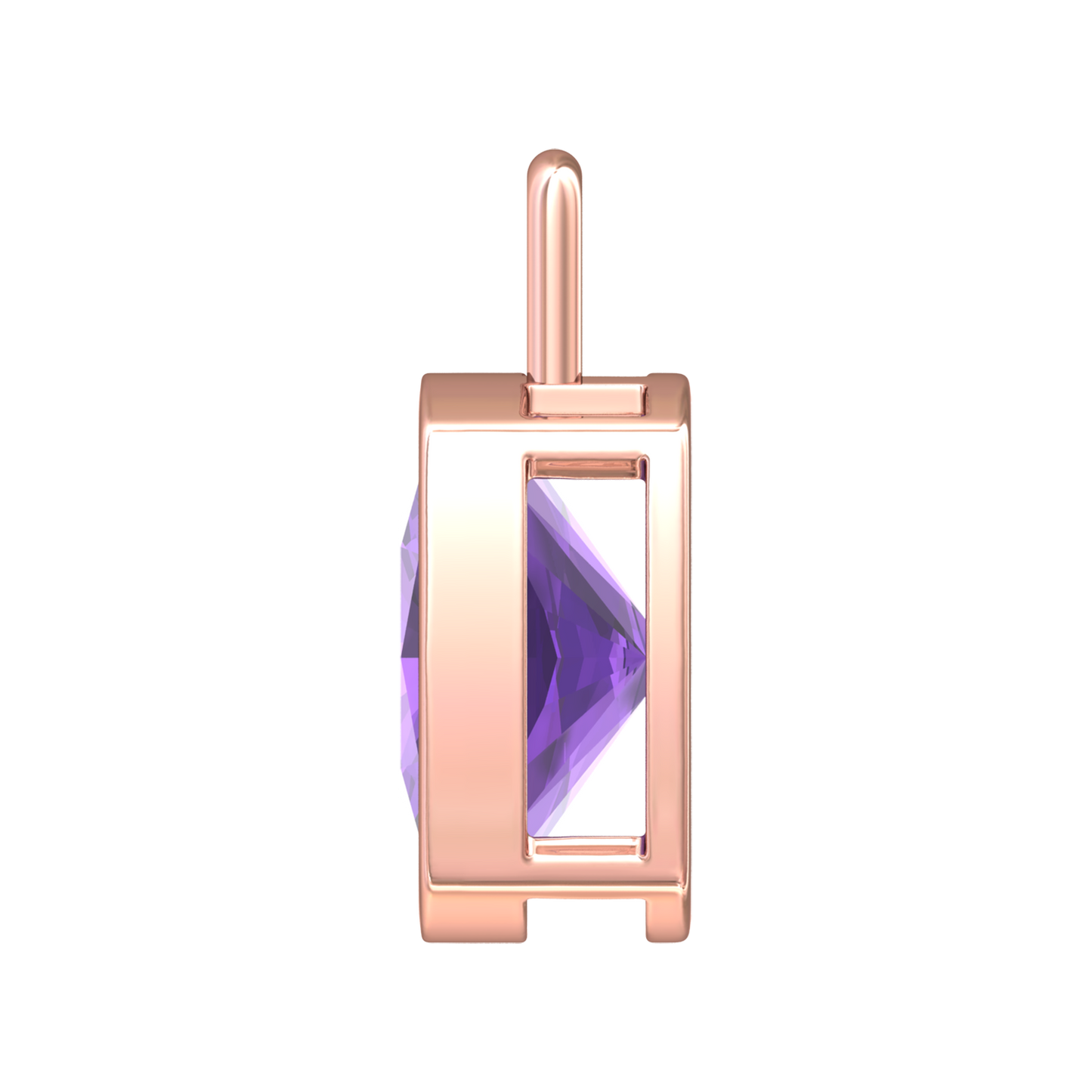 Nova pendant attachment in a plain bezel setting with cushion shaped Amethyst Gardiner Brothers