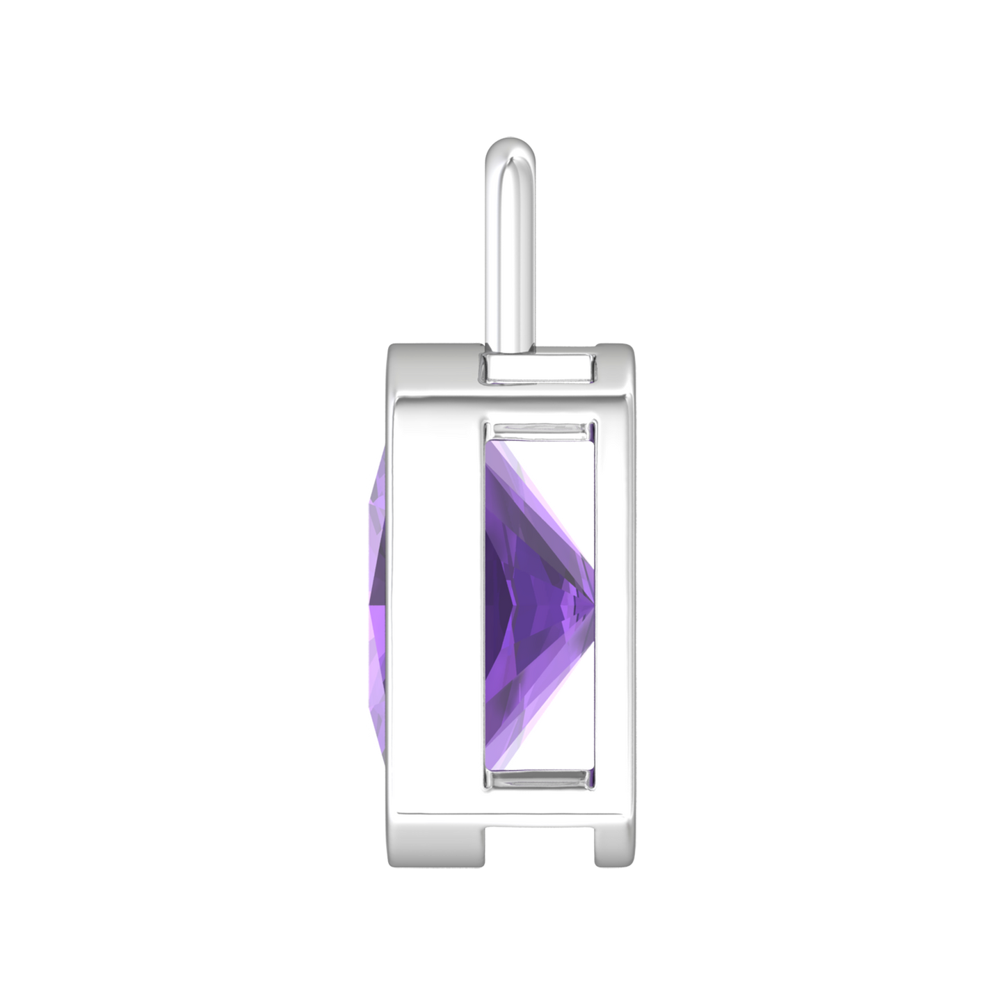Nova pendant attachment in a plain bezel setting with cushion shaped Amethyst Gardiner Brothers