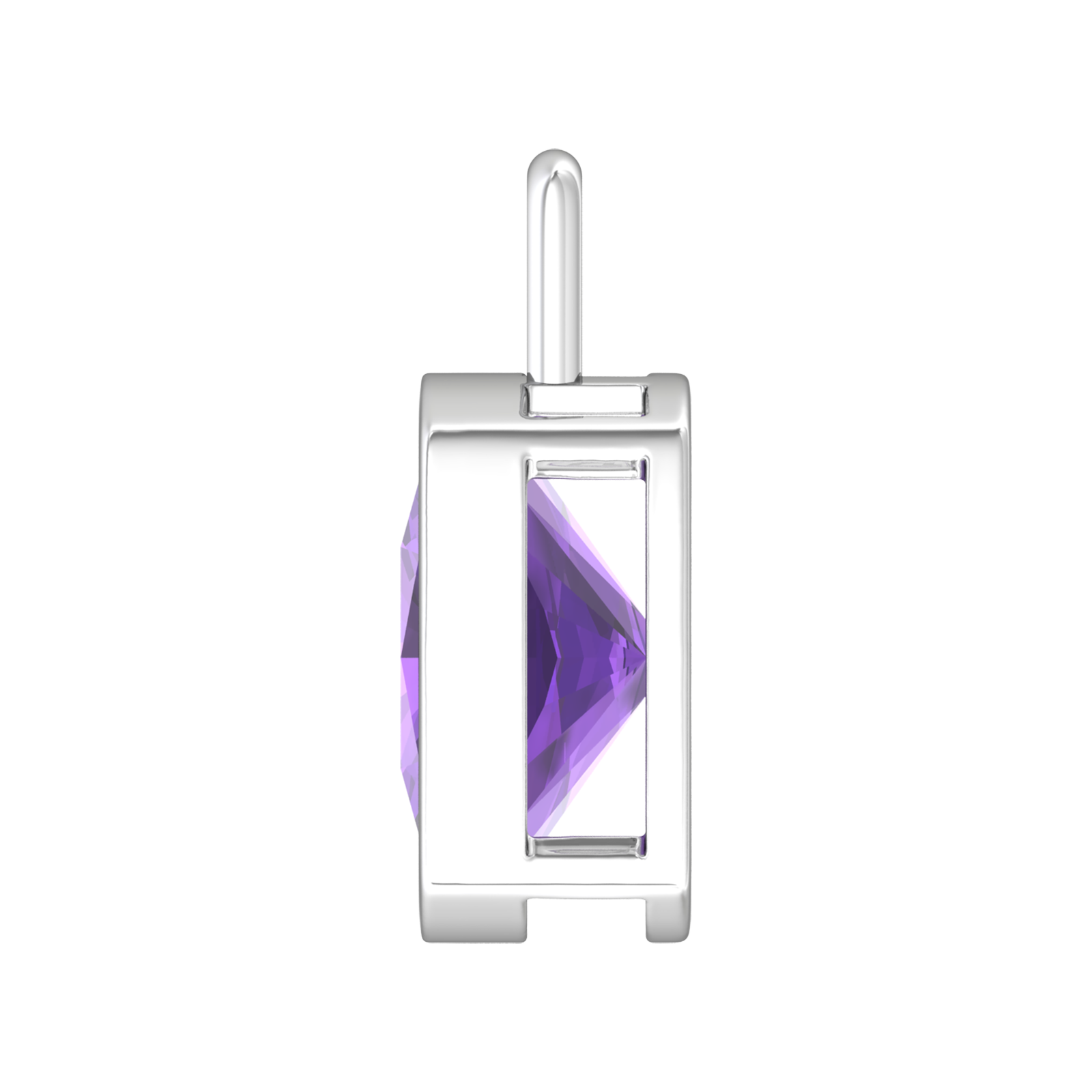 Nova pendant attachment in a plain bezel setting with cushion shaped Amethyst Gardiner Brothers