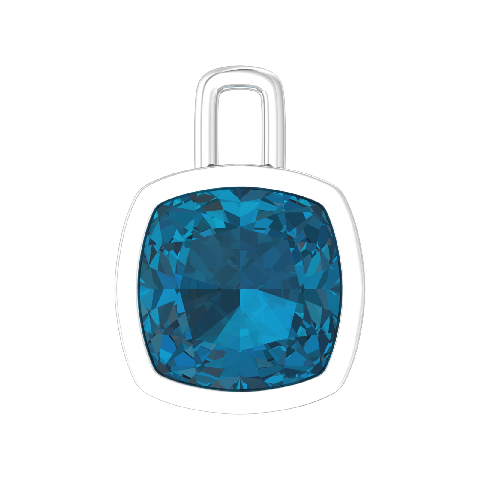 Nova pendant attachment in a plain bezel setting with cushion shaped London Blue Topaz Gardiner Brothers White Gold