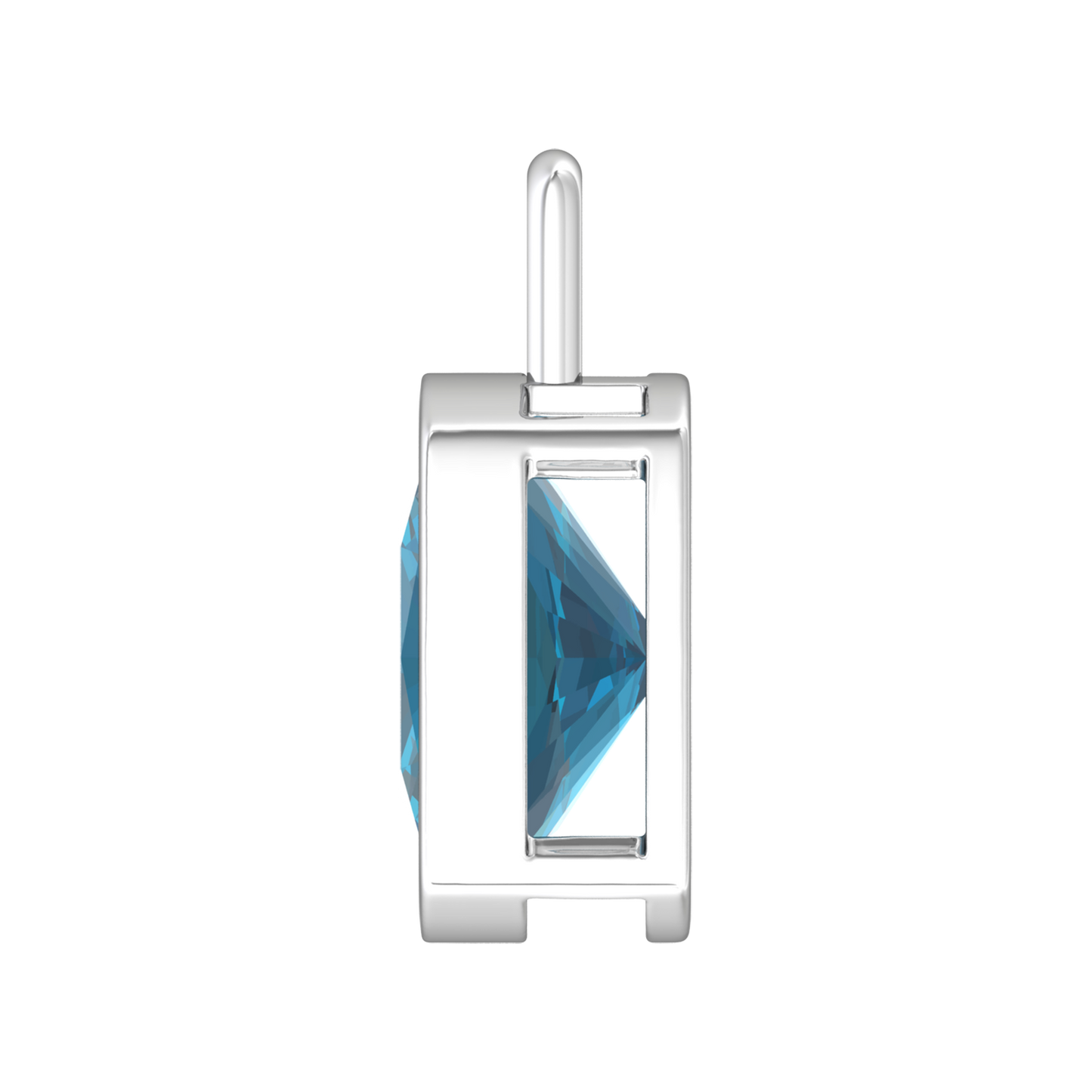 Nova pendant attachment in a plain bezel setting with cushion shaped London Blue Topaz Gardiner Brothers