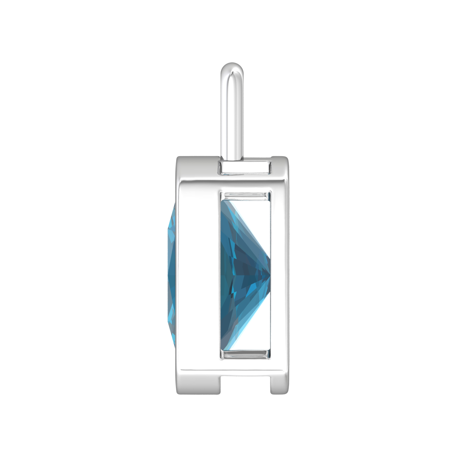 Nova pendant attachment in a plain bezel setting with cushion shaped London Blue Topaz Gardiner Brothers
