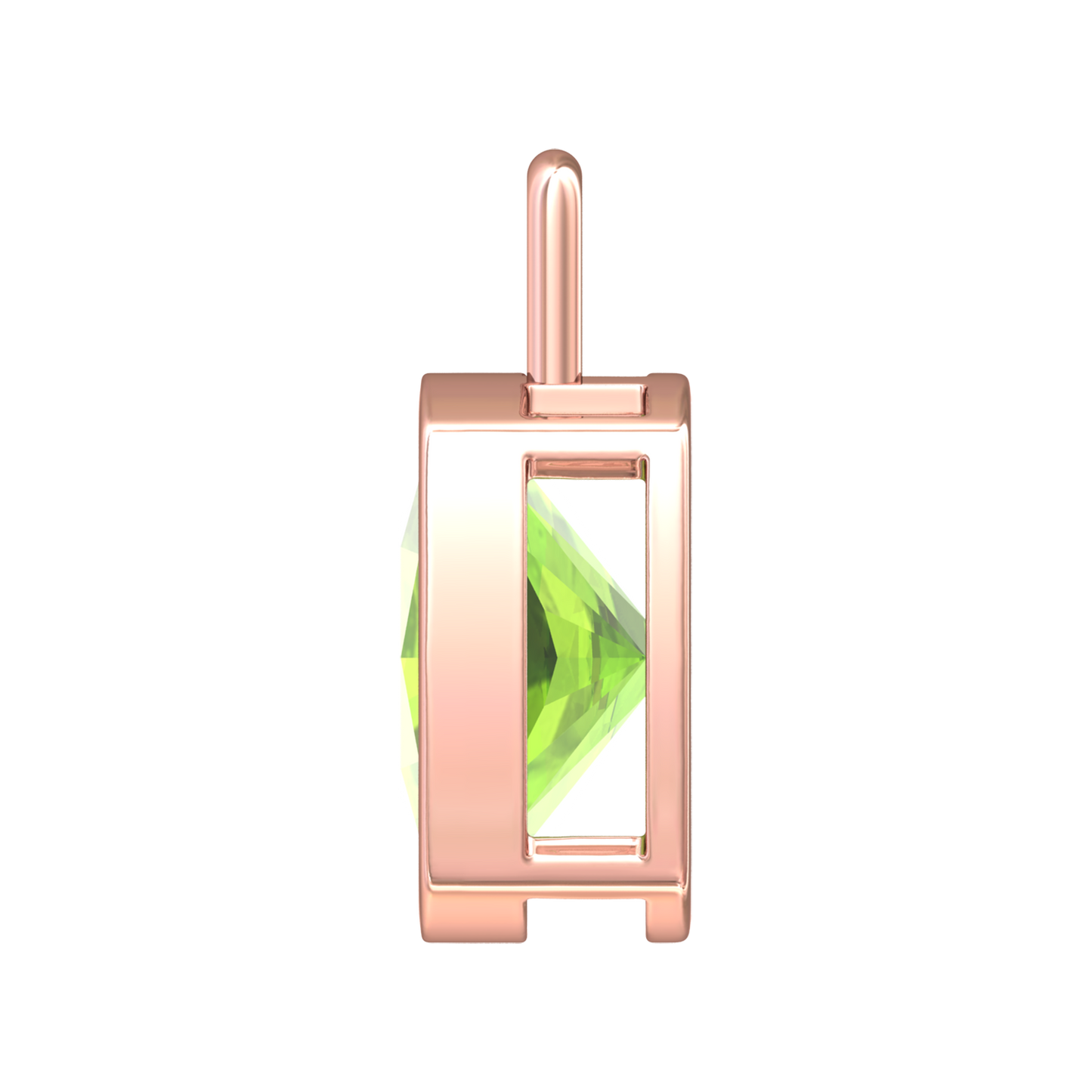 Nova pendant attachment in a plain bezel setting with cushion shaped Peridot Gardiner Brothers