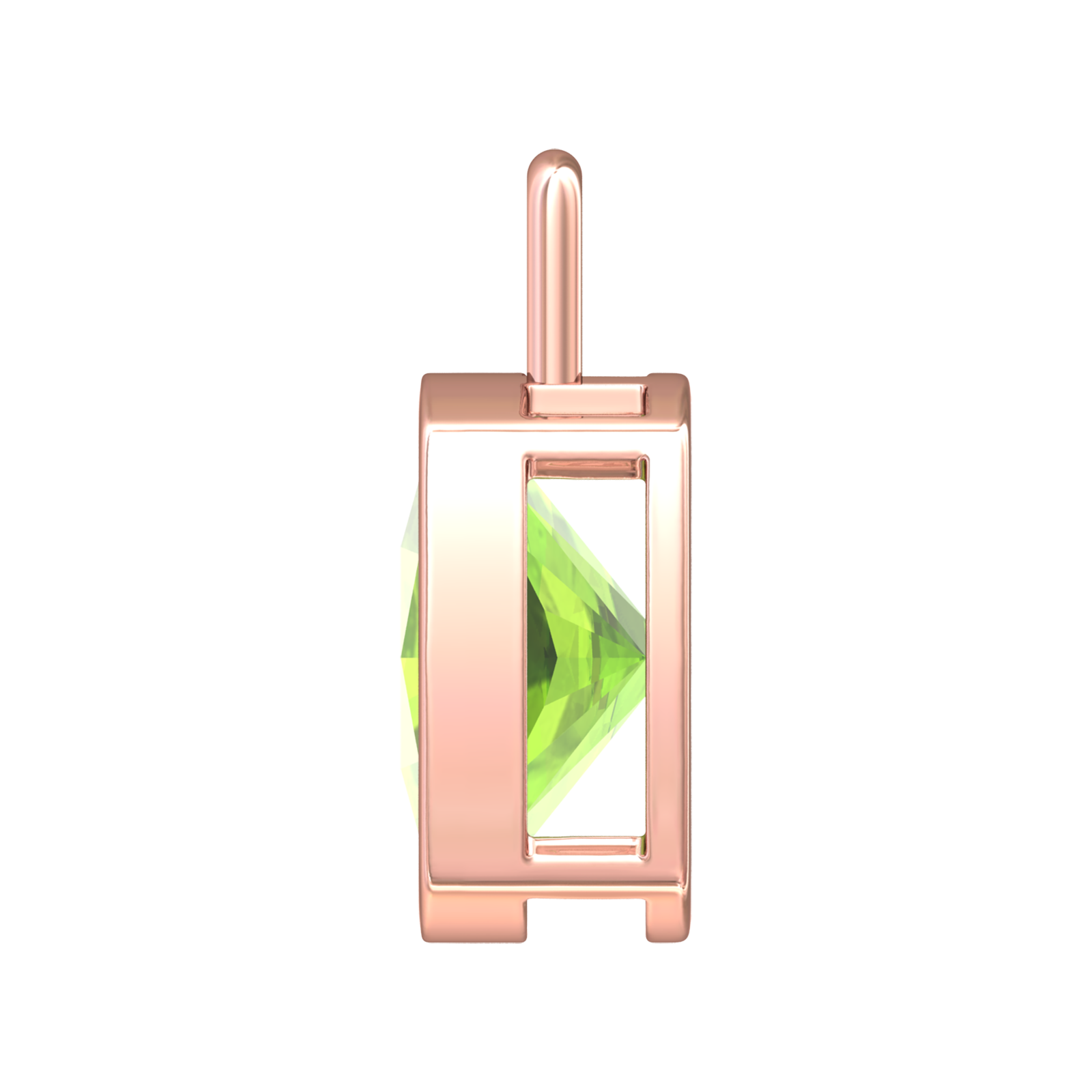 Nova pendant attachment in a plain bezel setting with cushion shaped Peridot Gardiner Brothers