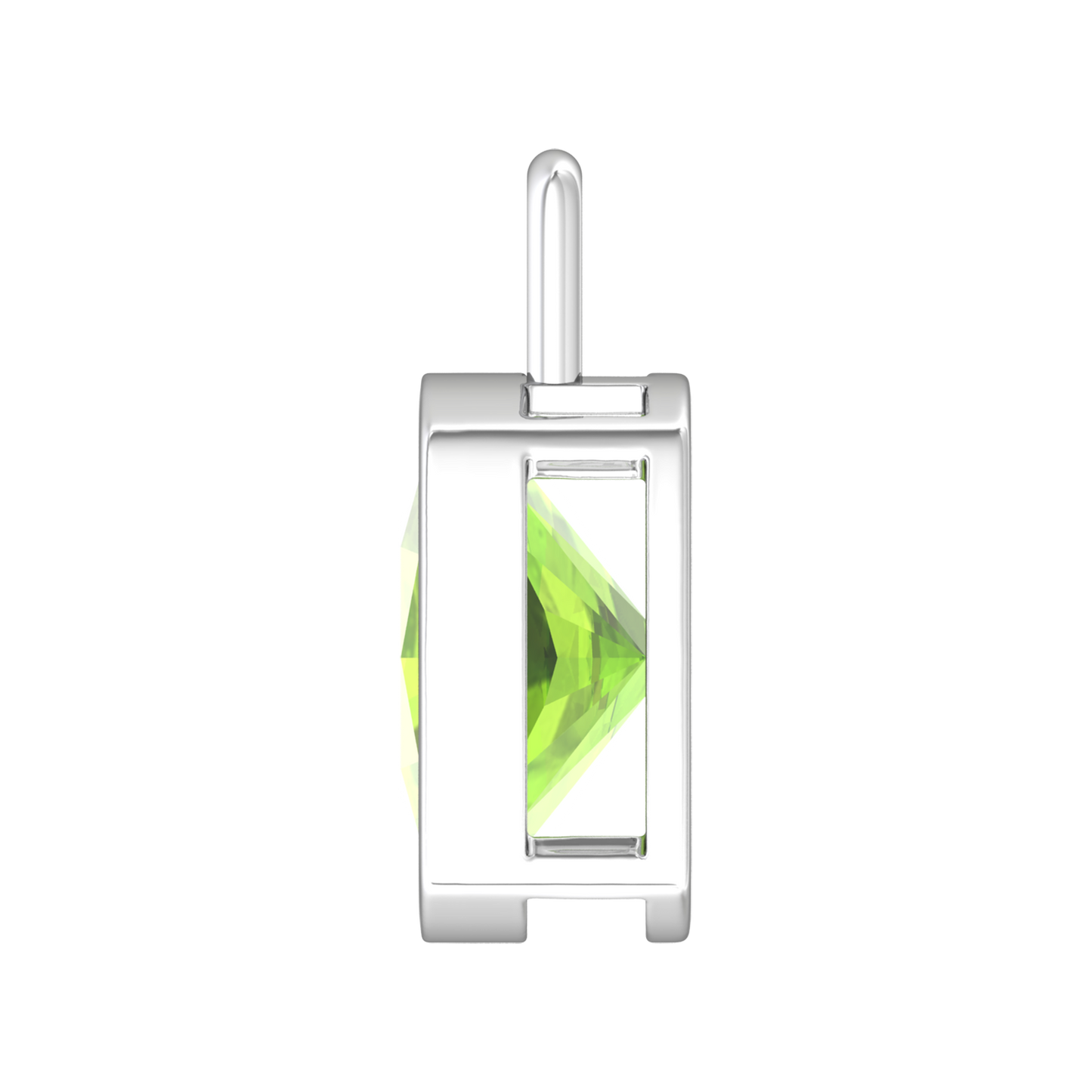 Nova pendant attachment in a plain bezel setting with cushion shaped Peridot Gardiner Brothers