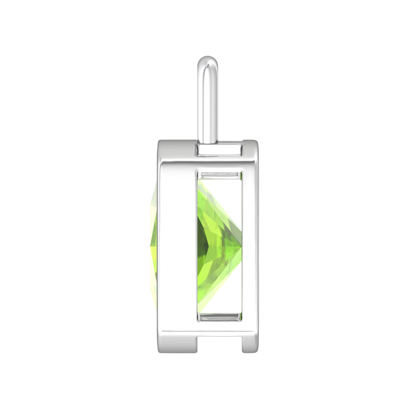 Nova pendant attachment in a plain bezel setting with cushion shaped Peridot Gardiner Brothers