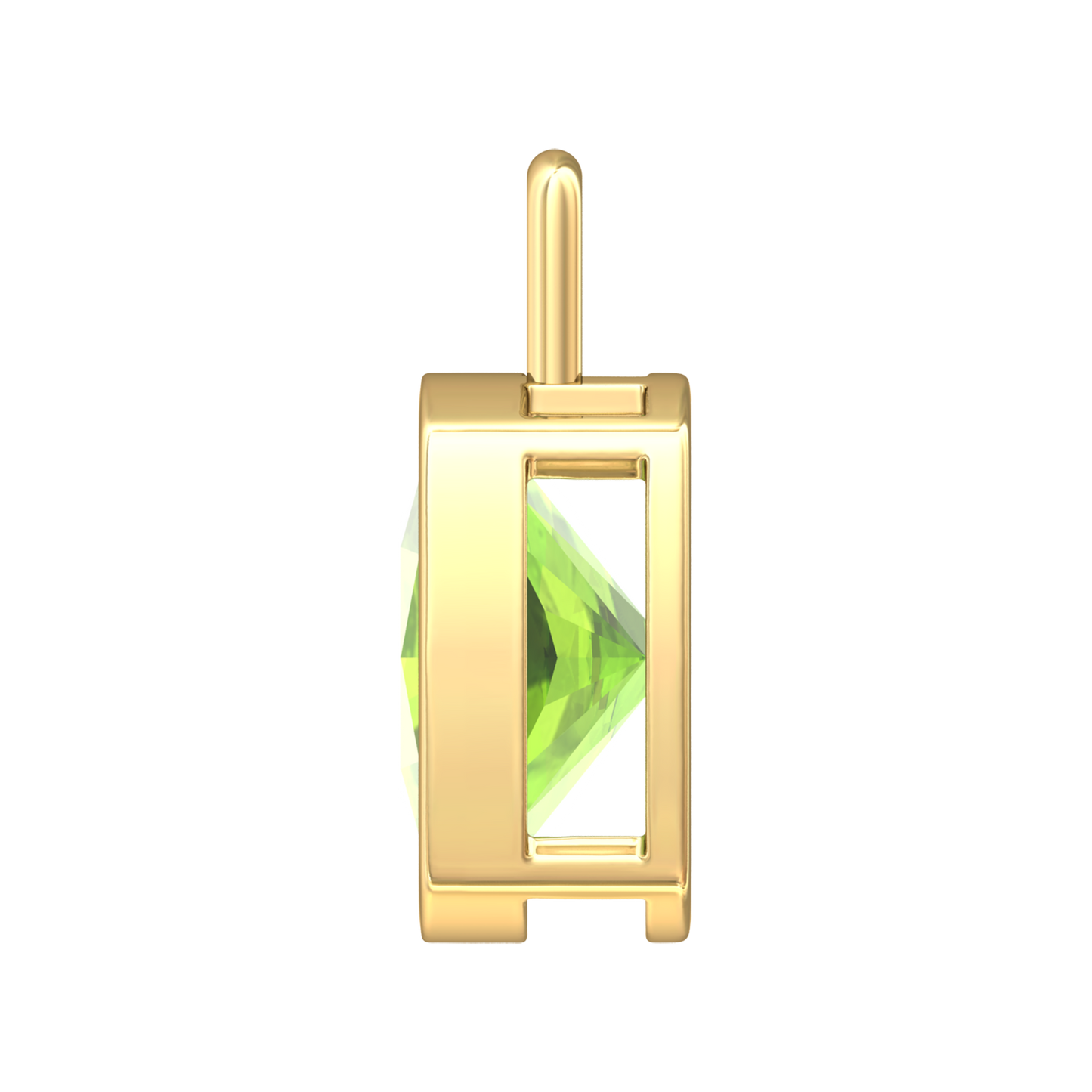 Nova pendant attachment in a plain bezel setting with cushion shaped Peridot Gardiner Brothers