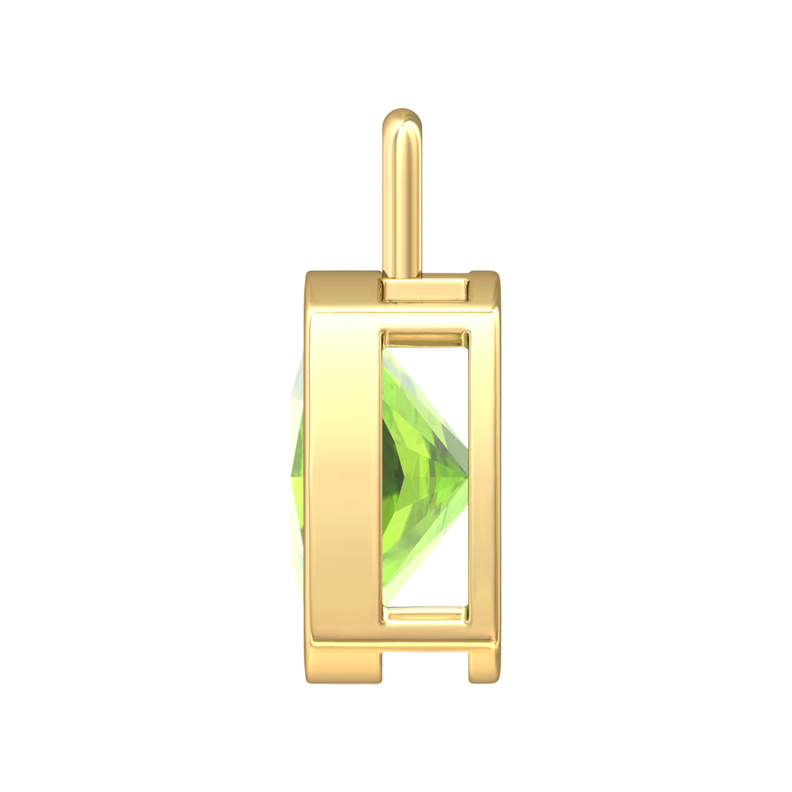 Nova pendant attachment in a plain bezel setting with cushion shaped Peridot Gardiner Brothers