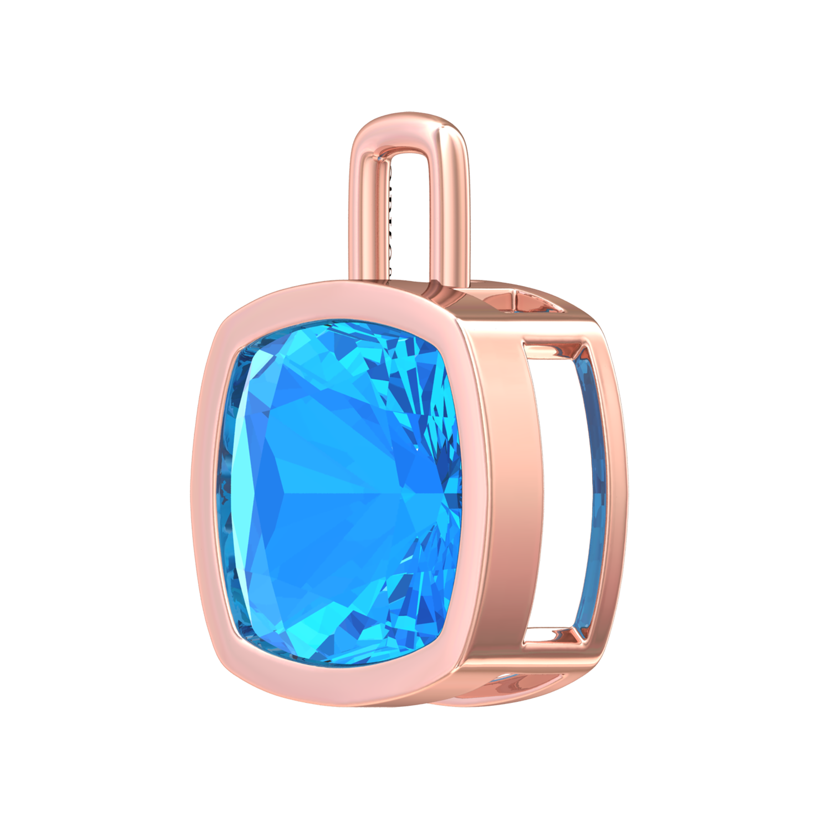 Nova pendant attachment in a plain bezel setting with cushion shaped Swiss Blue Topaz Gardiner Brothers