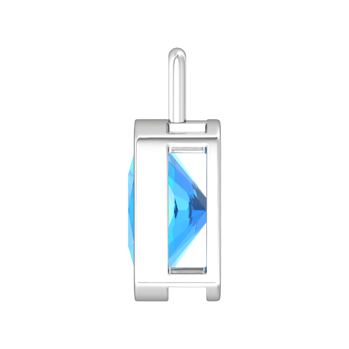 Nova pendant attachment in a plain bezel setting with cushion shaped Swiss Blue Topaz Gardiner Brothers