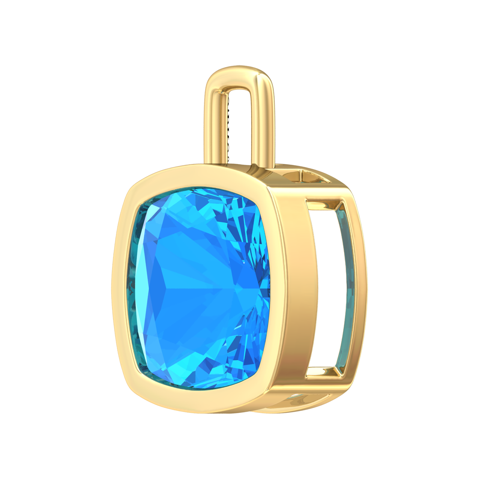 Nova pendant attachment in a plain bezel setting with cushion shaped Swiss Blue Topaz Gardiner Brothers