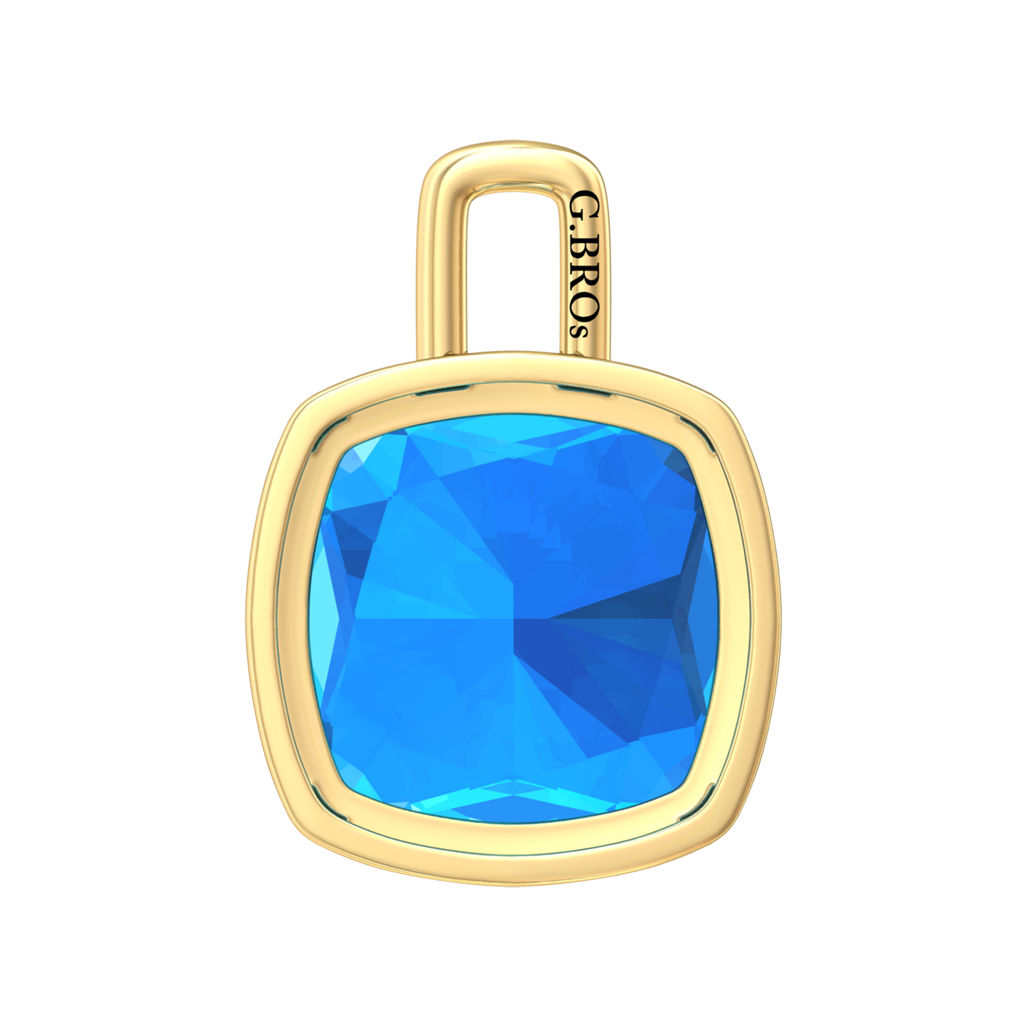 Nova pendant attachment in a plain bezel setting with cushion shaped Swiss Blue Topaz Gardiner Brothers