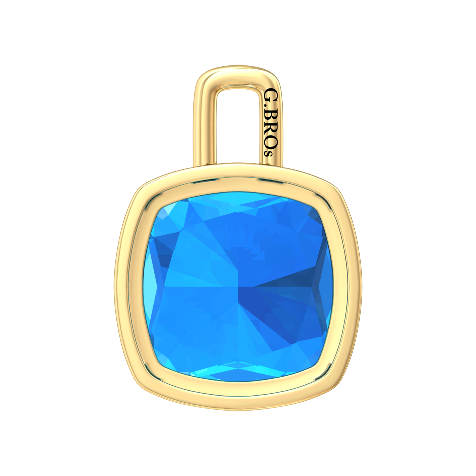 Nova pendant attachment in a plain bezel setting with cushion shaped Swiss Blue Topaz Gardiner Brothers