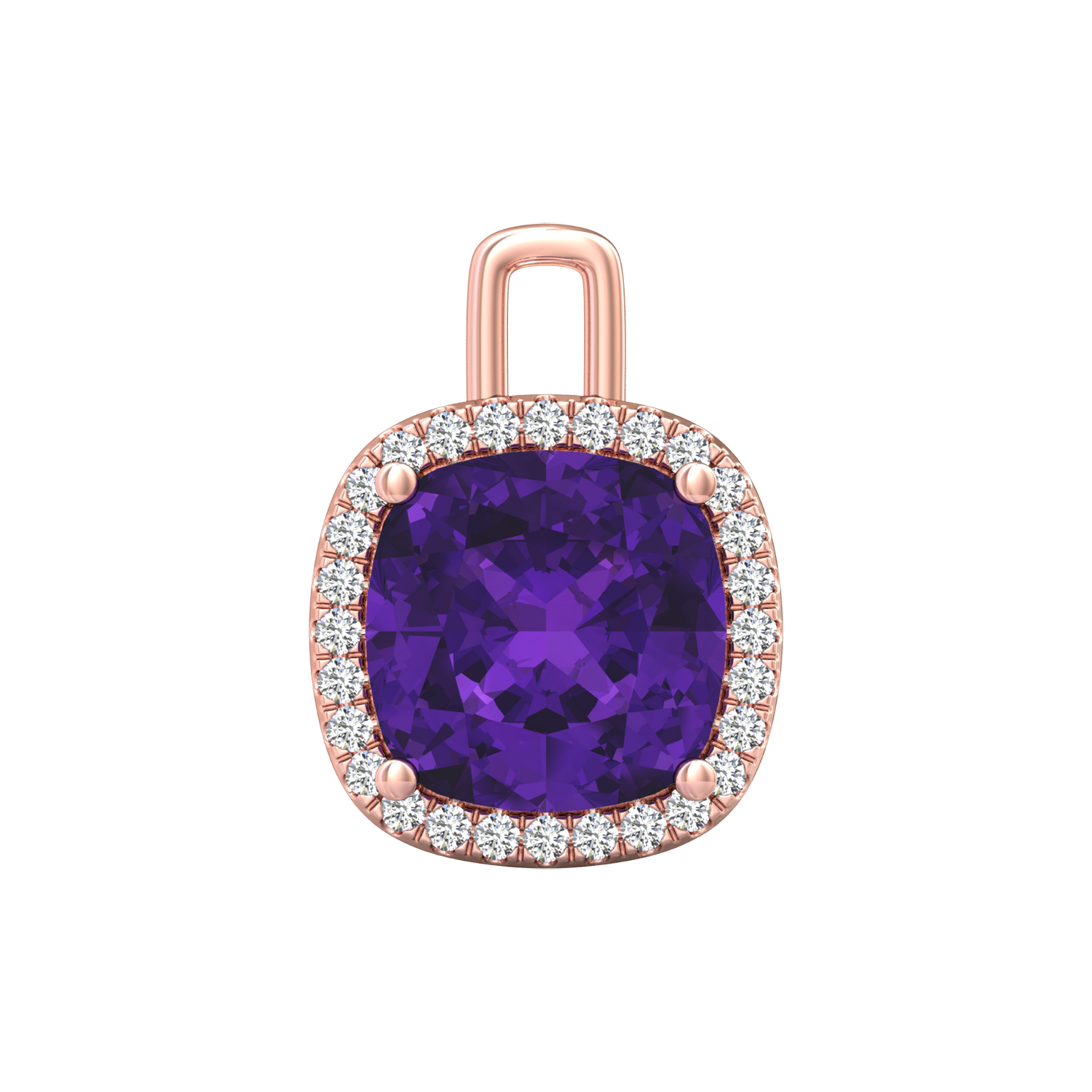 Nova diamond set pendant attachment set with a cushion shaped Amethyst Gardiner Brothers Rose Gold