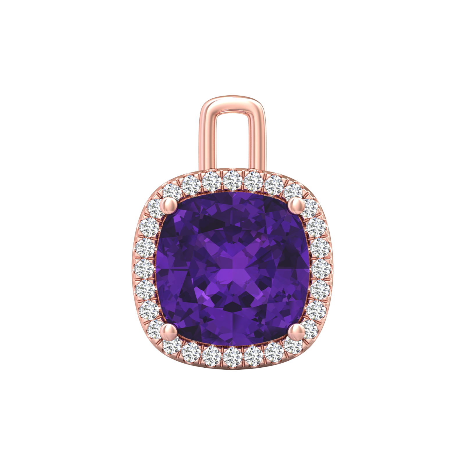 Nova diamond set pendant attachment set with a cushion shaped Amethyst Gardiner Brothers Rose Gold