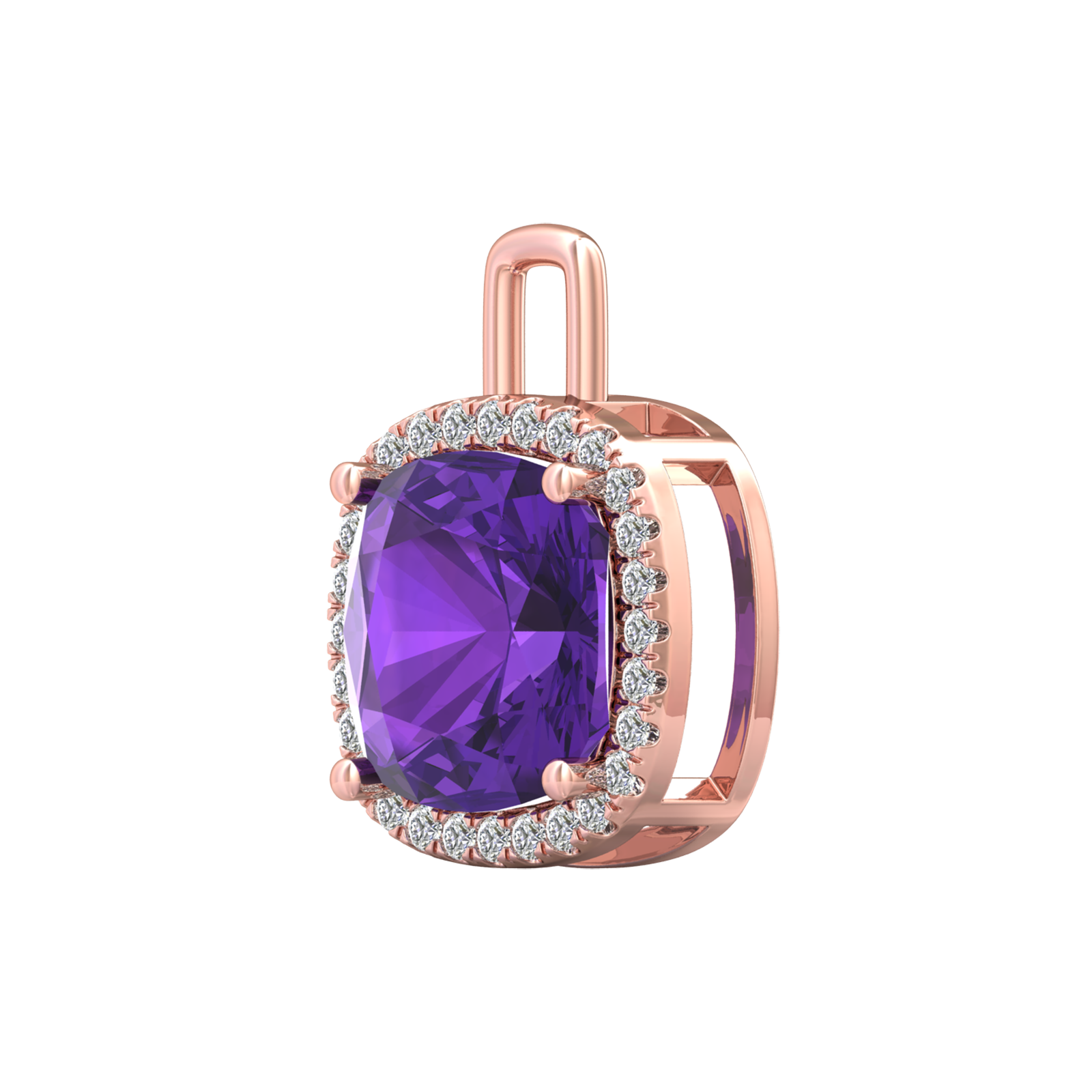 Nova diamond set pendant attachment set with a cushion shaped Amethyst Gardiner Brothers