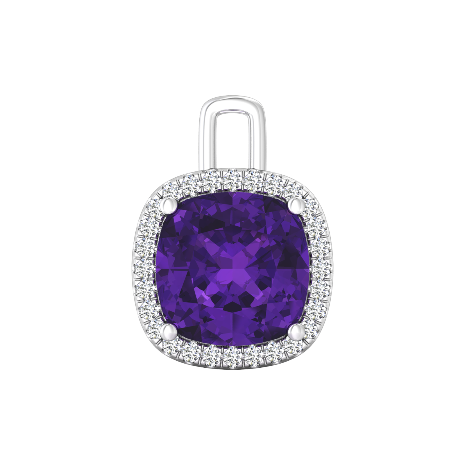 Nova diamond set pendant attachment set with a cushion shaped Amethyst Gardiner Brothers White Gold