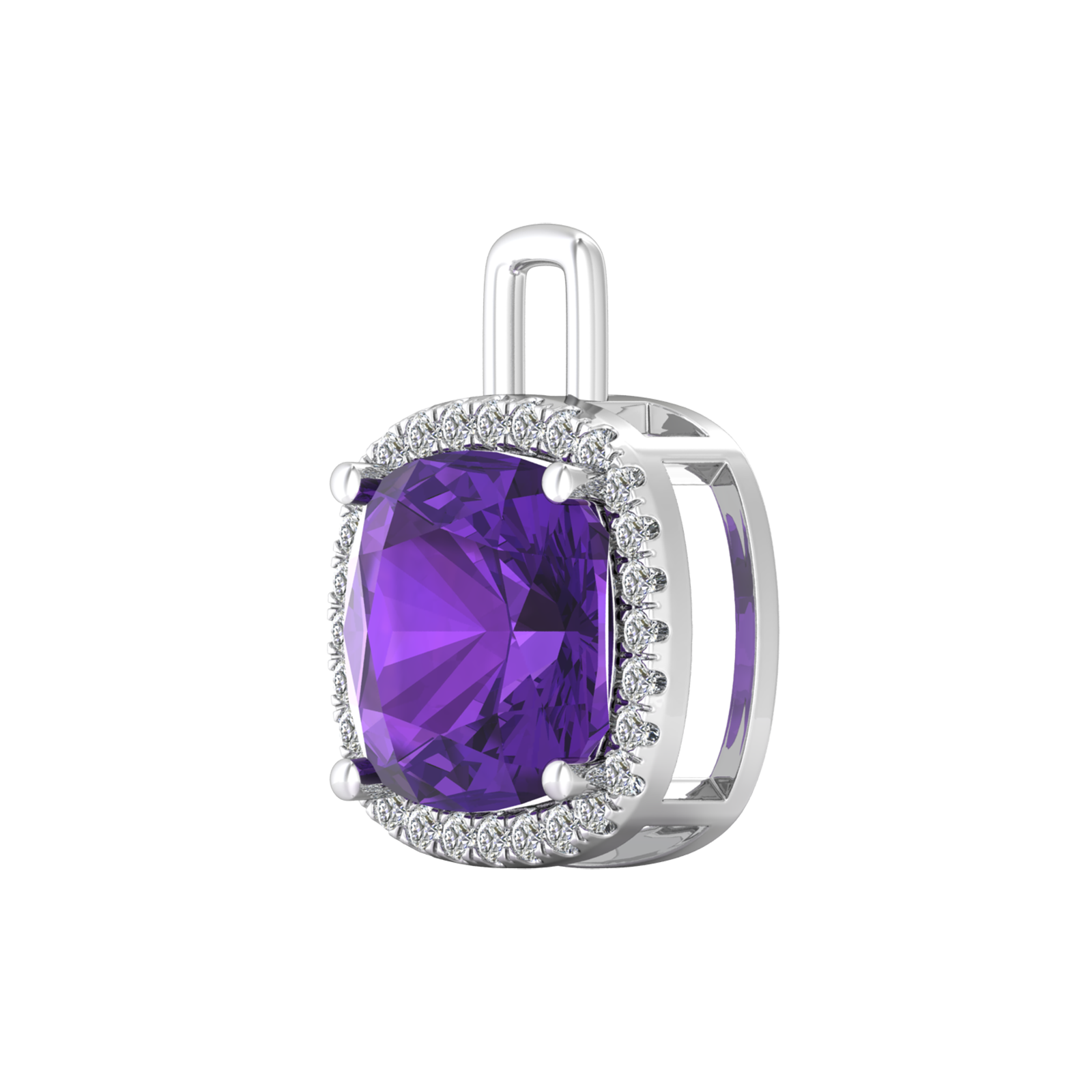 Nova diamond set pendant attachment set with a cushion shaped Amethyst Gardiner Brothers